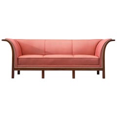 Frits Henningsen Sofa in Mahogany and Pink Fabric