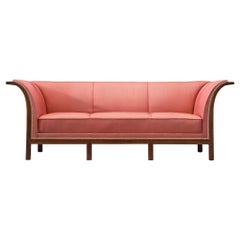 Frits Henningsen Sofa in Mahogany and Pink Fabric