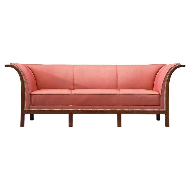 Frits Henningsen Sofa in Mahogany and Pink Fabric For Sale