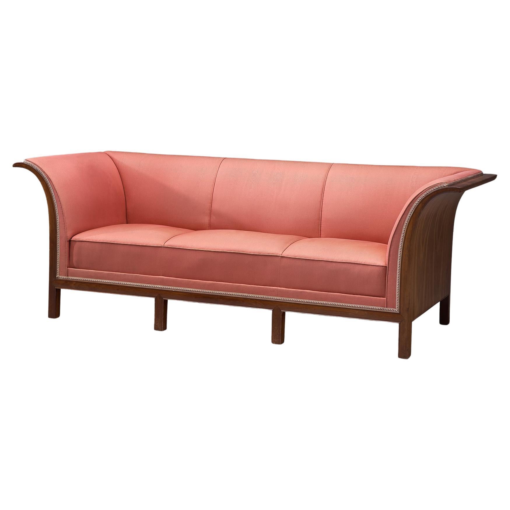 Frits Henningsen Sofa in Mahogany and Pink Upholstery