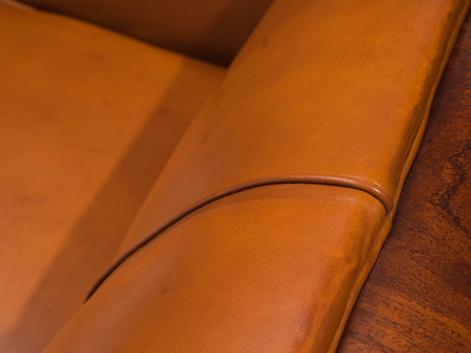 Mid-20th Century Frits Henningsen Sofa in Teak and Cognac Leather, circa 1930