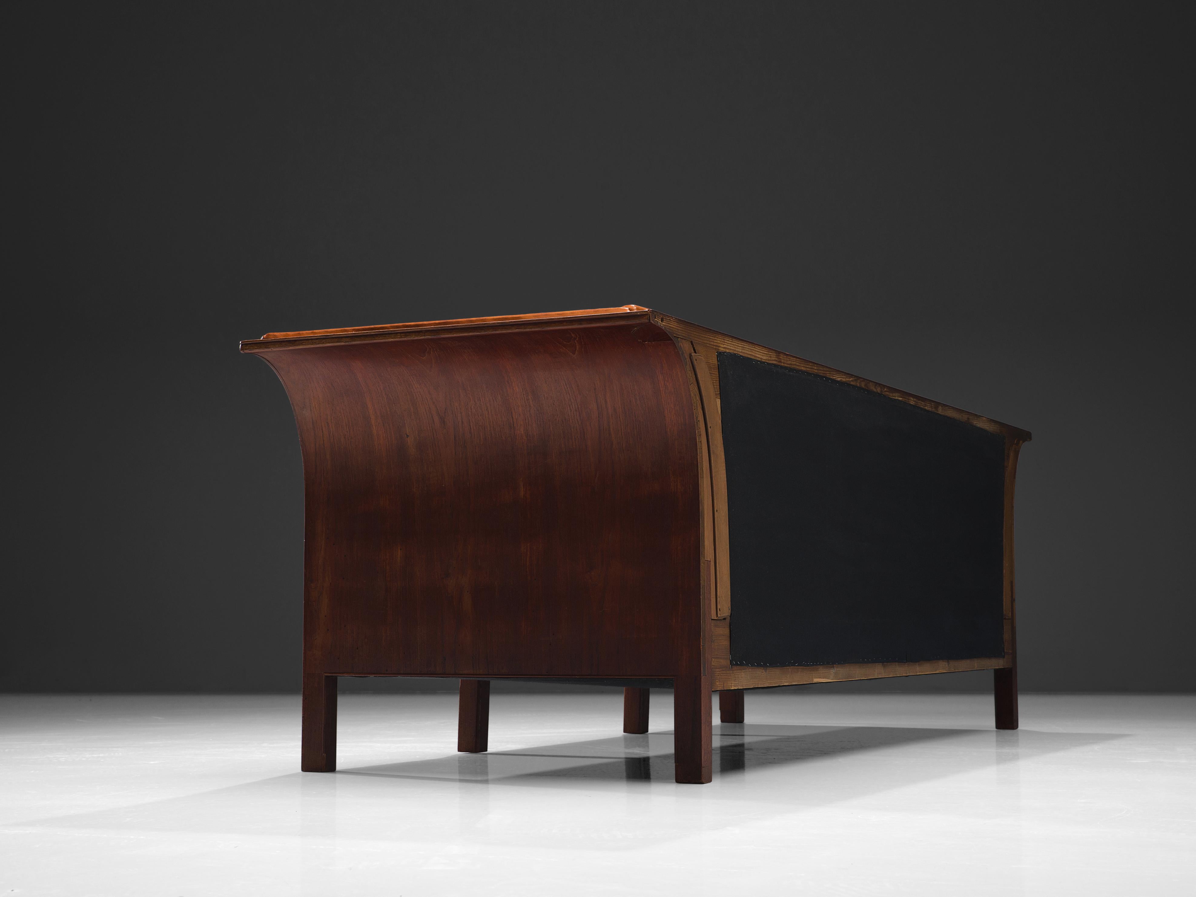Mid-20th Century Frits Henningsen Sofa in Teak and Cognac Leather, circa 1930