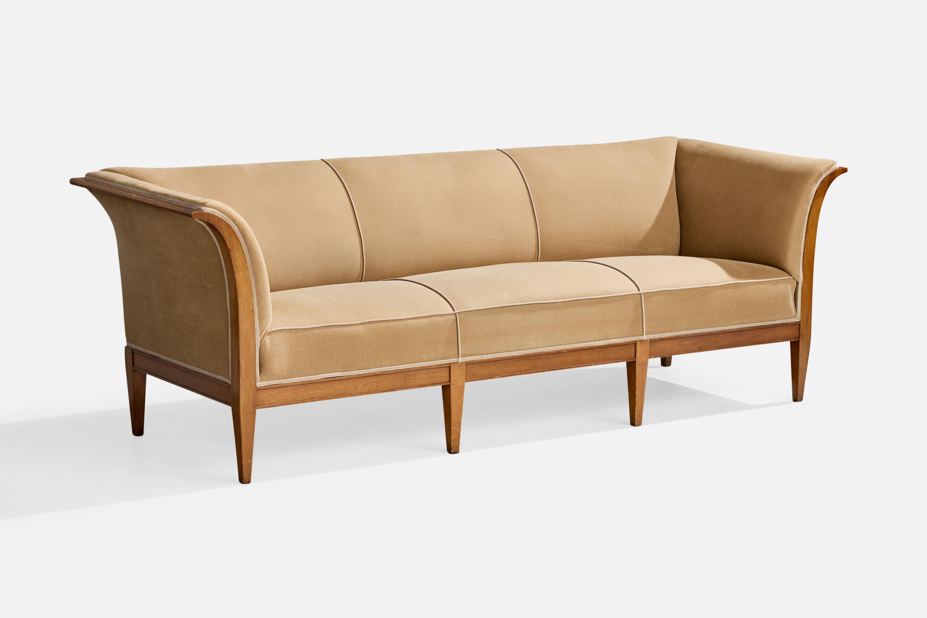 Divano in mogano e tessuto beige progettato e prodotto da Frits Henningsen, Danimarca, anni '30 circa.

Dimensioni complessive (pollici): 29.75 