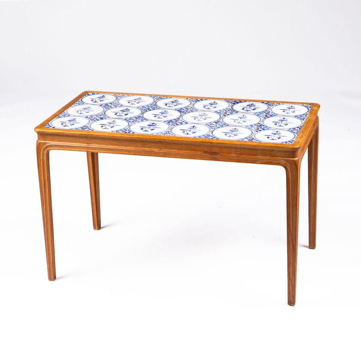 Modern Frits Henningsen Sofa Side Table in Oak with Dutch Faience Tile Inlay For Sale