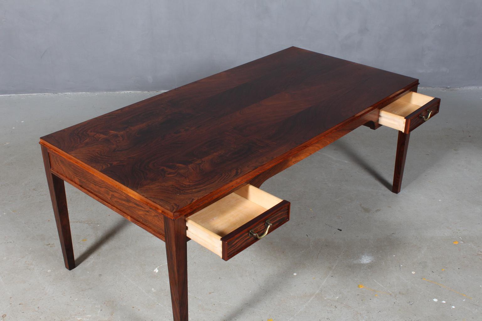 Mid-20th Century Frits Henningsen Sofa Table in Rosewood and Brass