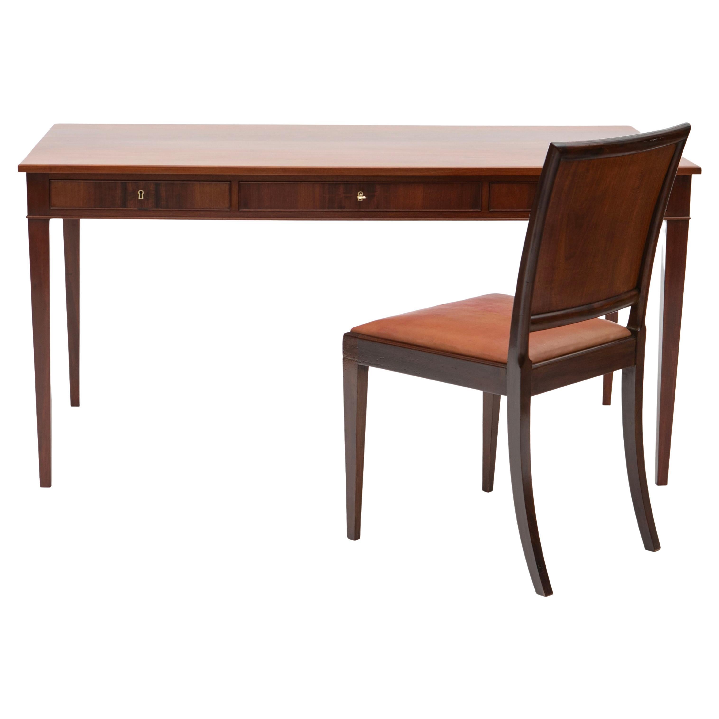 Frits Henningsen Solid Mahogany Writing Table and Chair Set 