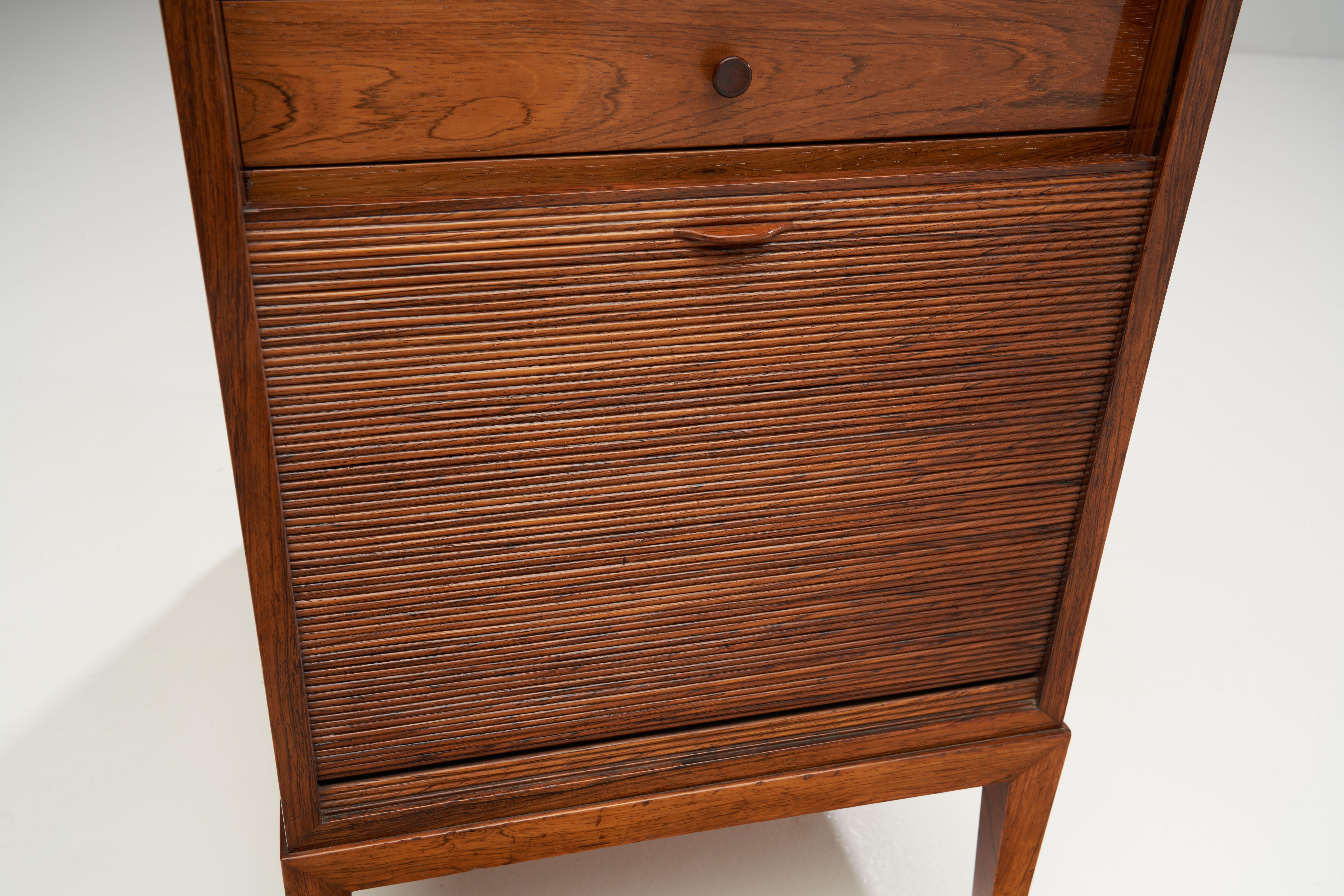 Frits Henningsen Solid Wood Cabinet with Tambour Door, Denmark, 1950s For Sale 6