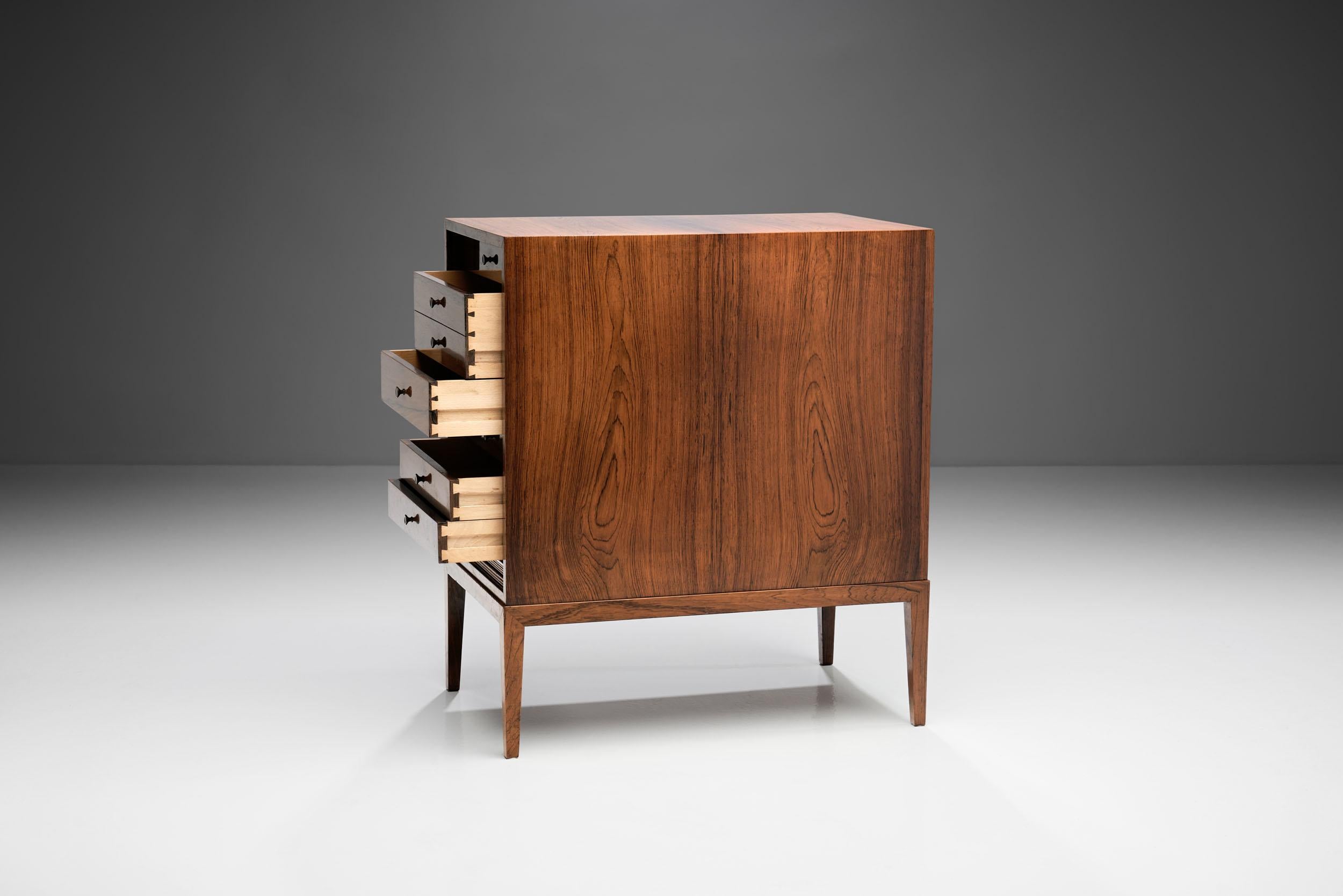 Mid-20th Century Frits Henningsen Solid Wood Cabinet with Tambour Door, Denmark, 1950s For Sale