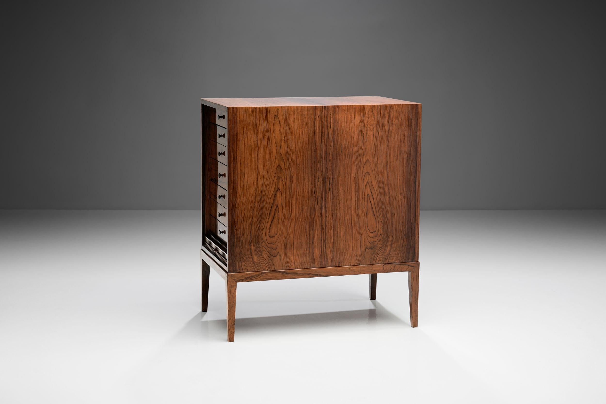 Frits Henningsen Solid Wood Cabinet with Tambour Door, Denmark, 1950s For Sale 1
