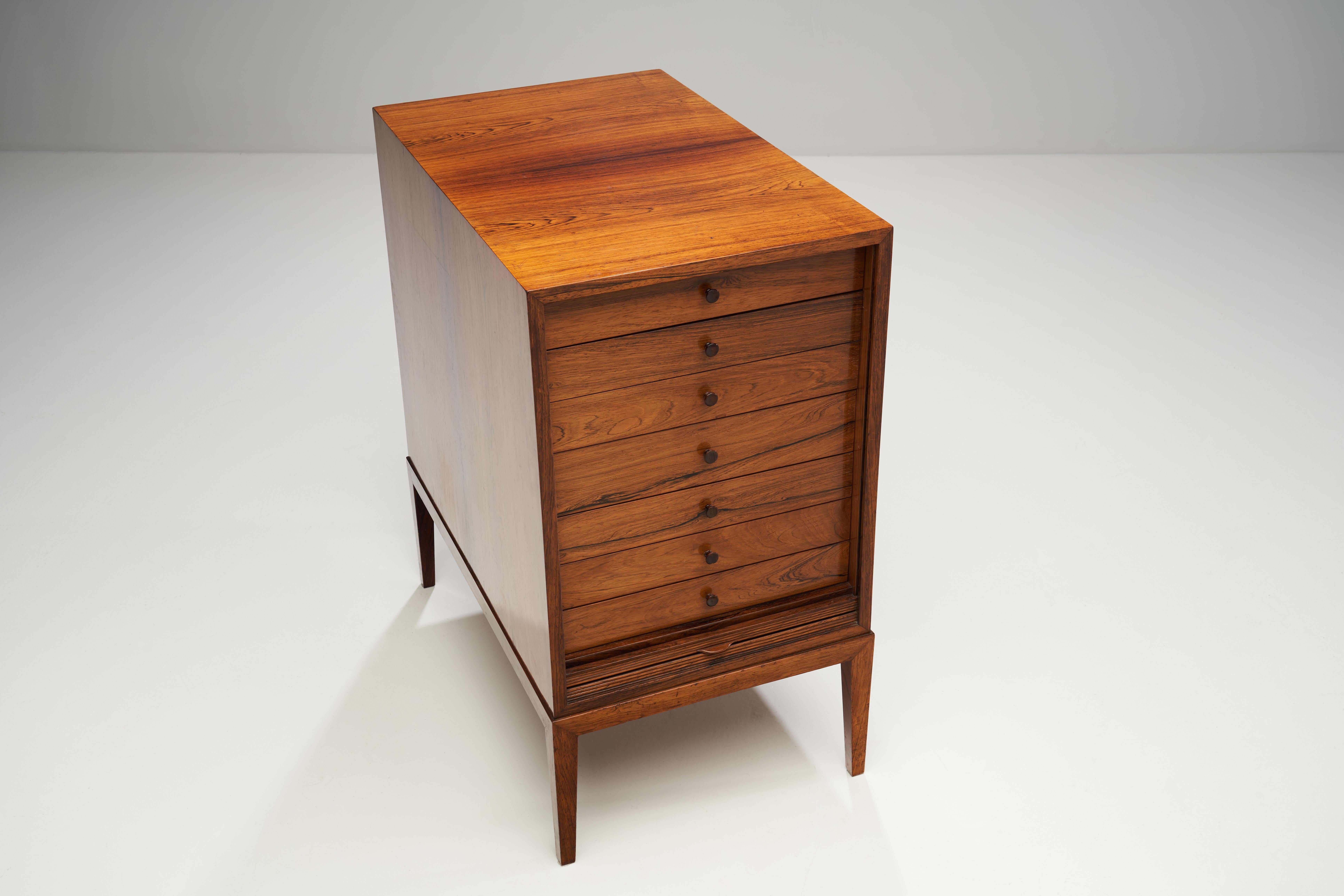 Frits Henningsen Solid Wood Cabinet with Tambour Door, Denmark, 1950s For Sale 3