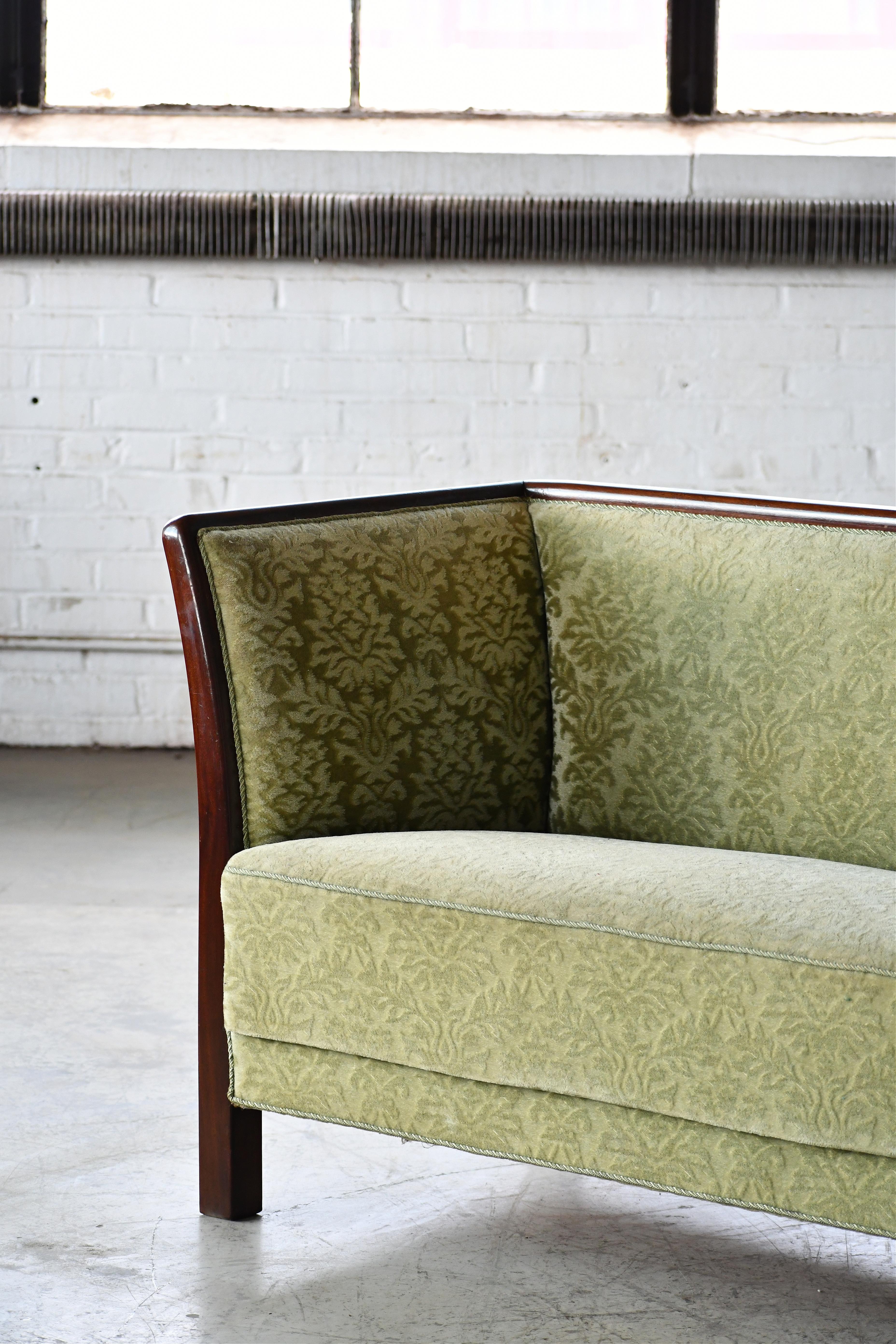Mid-Century Modern Frits Henningsen Style Two-Seat Sofa in Mahogany by Søren Willadsen, Denmark