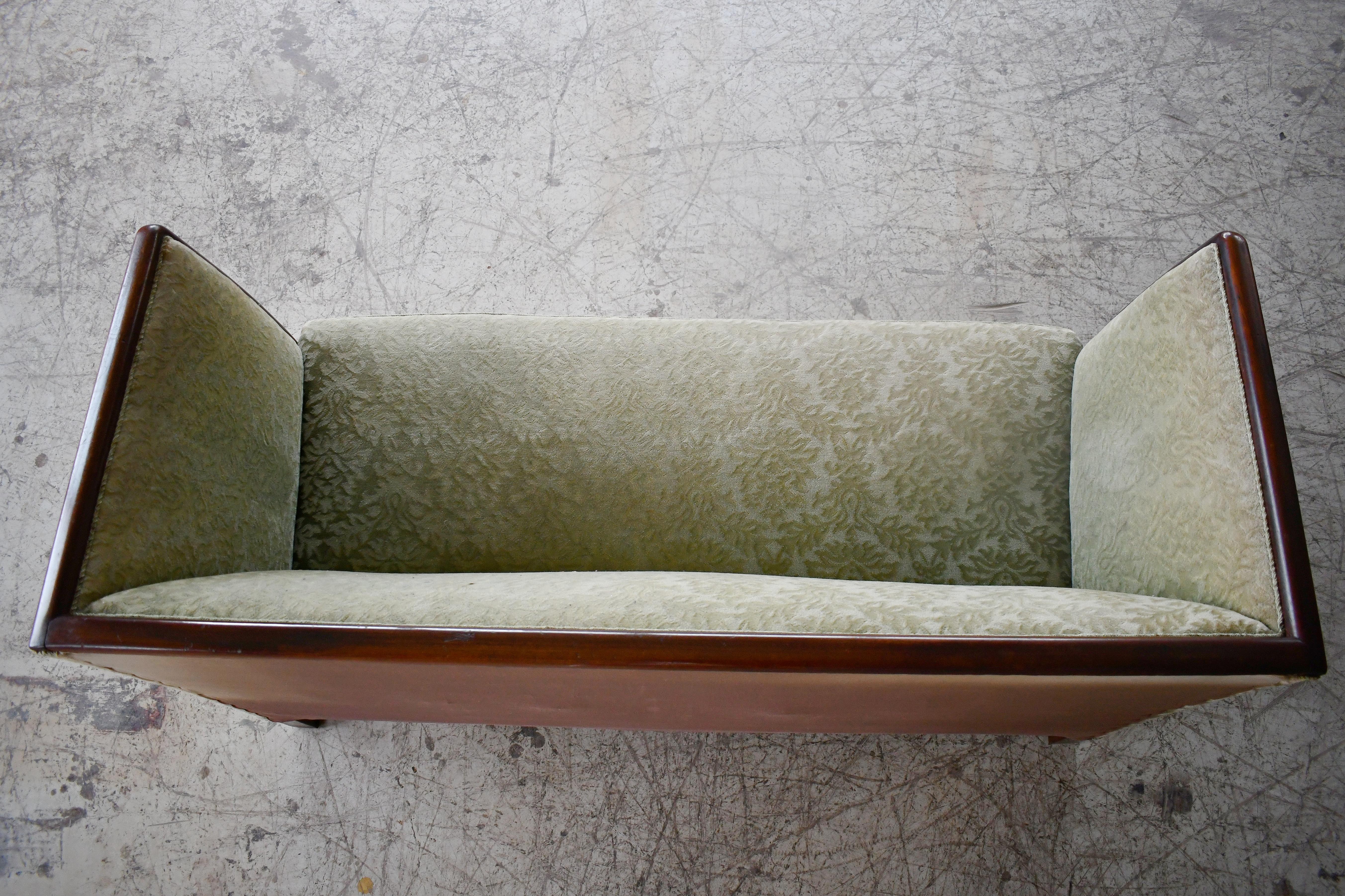Mid-20th Century Frits Henningsen Style Two-Seat Sofa in Mahogany by Søren Willadsen, Denmark
