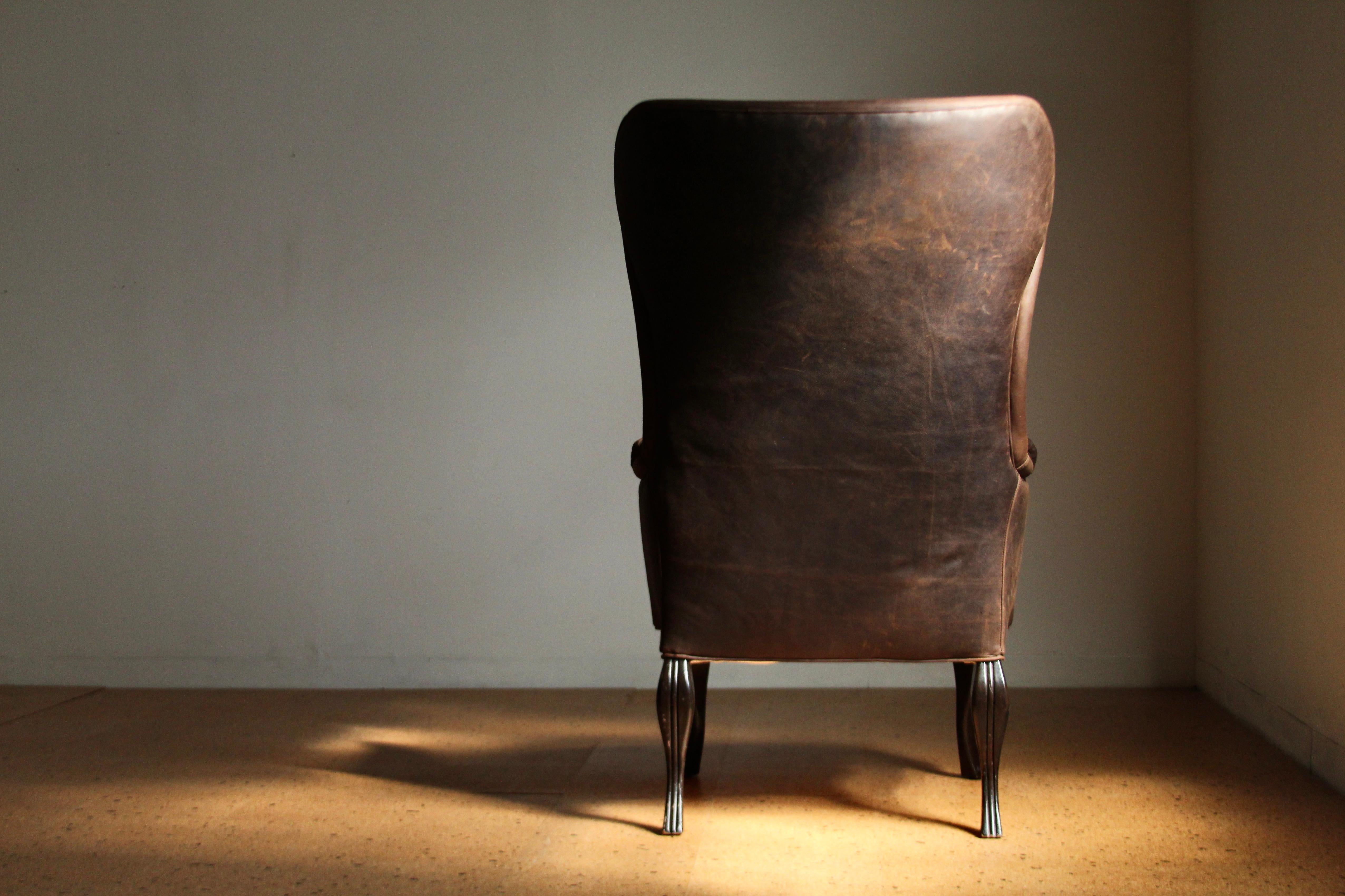 Chaise à dossier en cuir vintage de style Frits Henningsen en vente 4