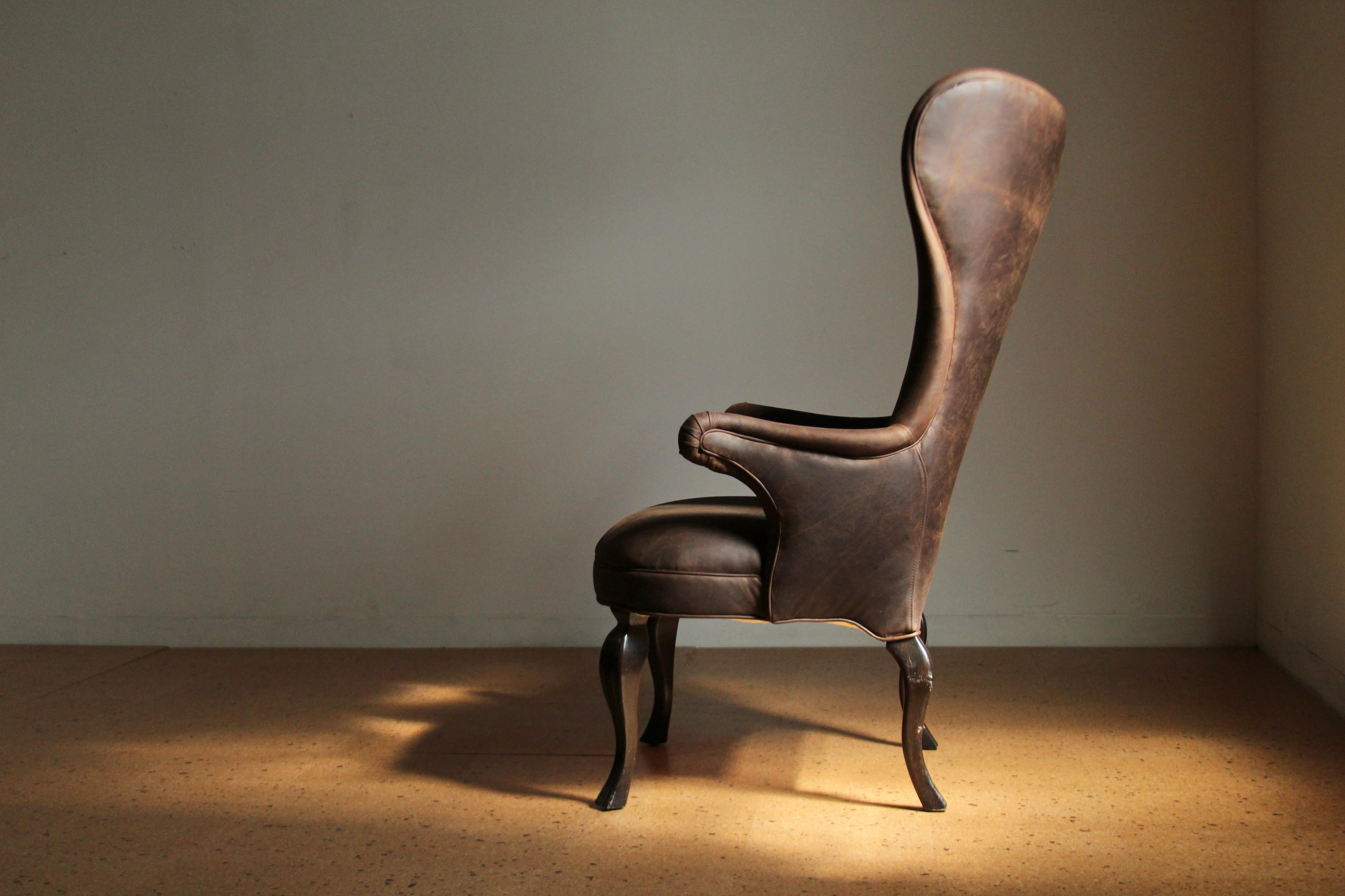 Chaise à dossier en cuir vintage de style Frits Henningsen en vente 6