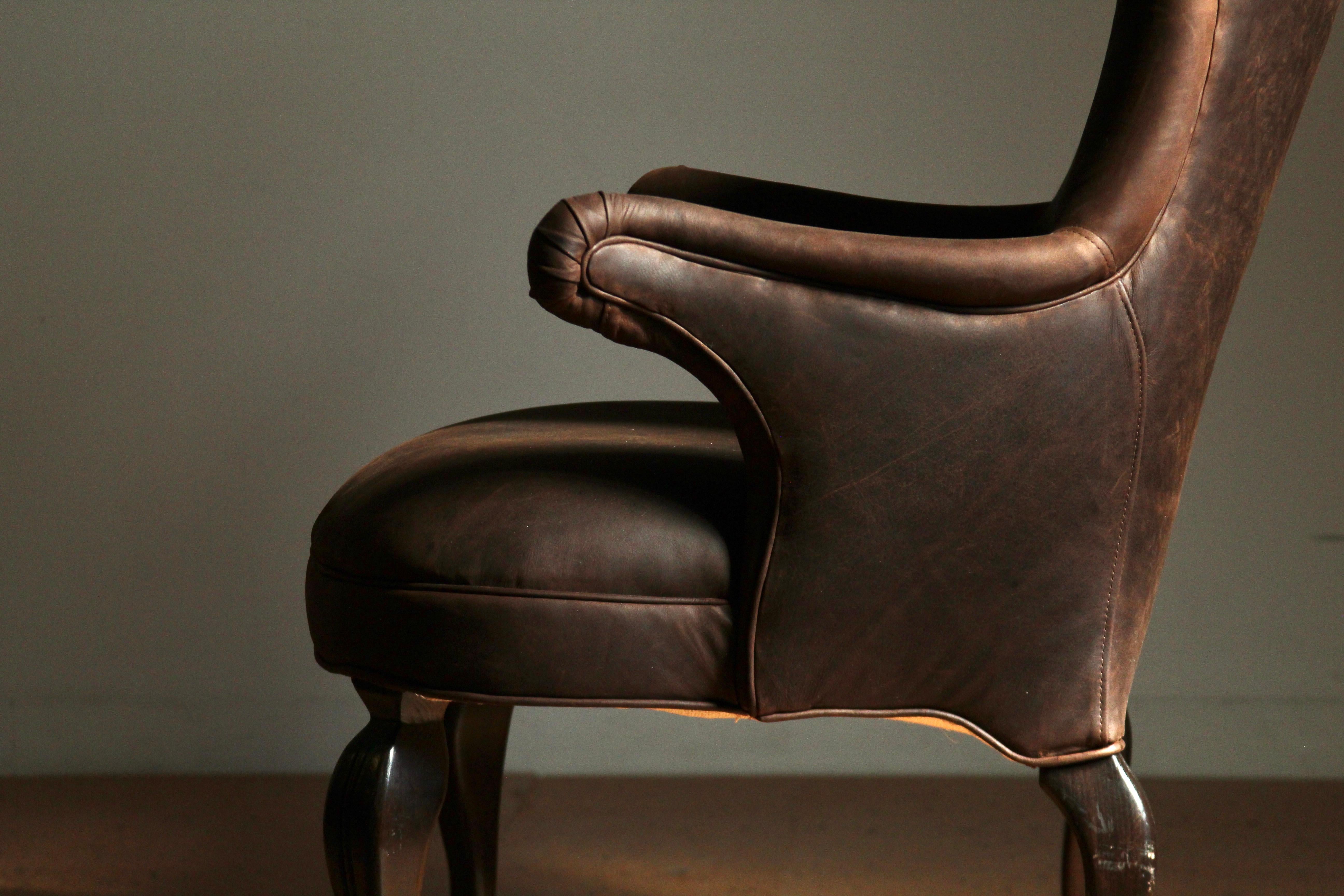 Chaise à dossier en cuir vintage de style Frits Henningsen en vente 7