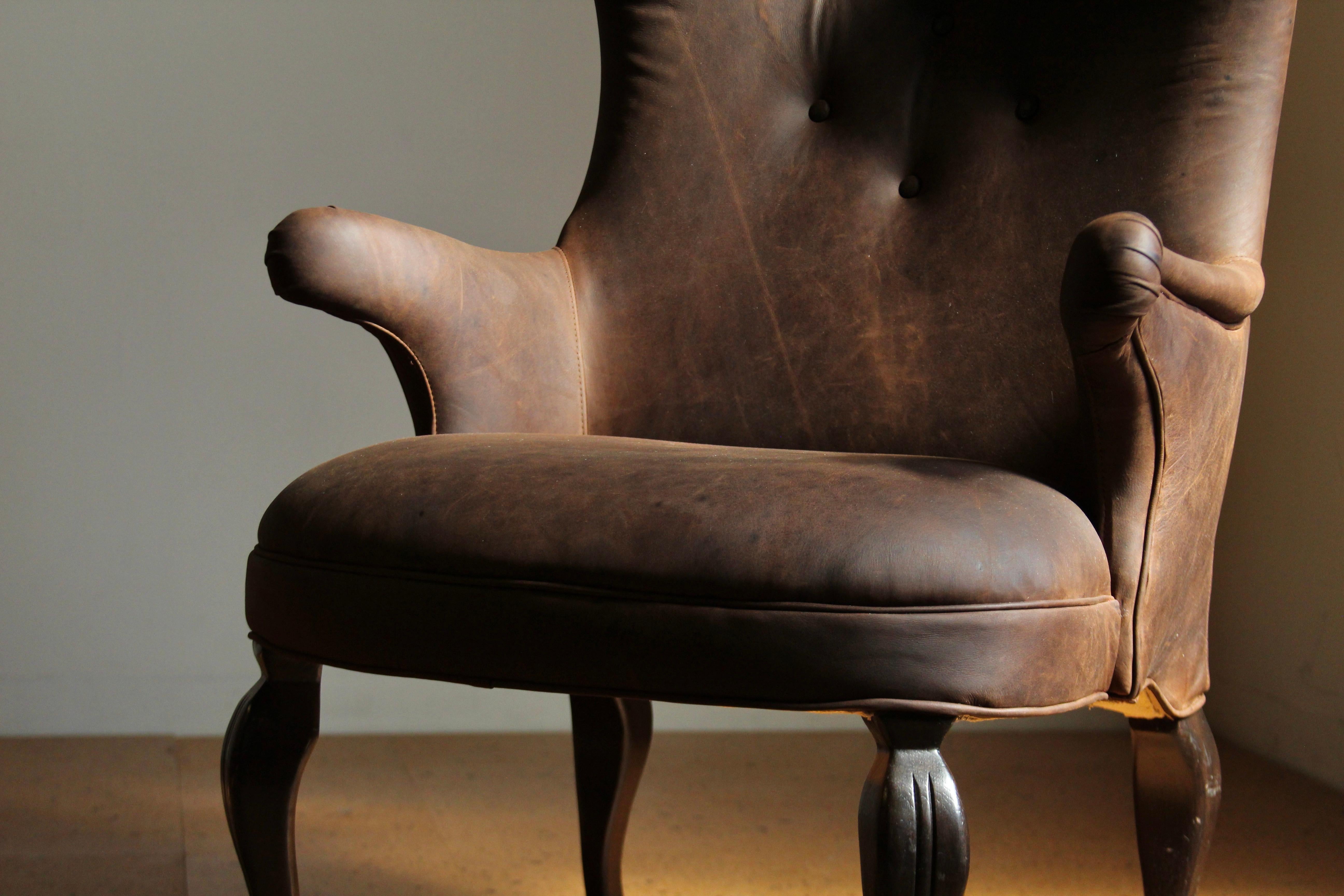 Chaise à dossier en cuir vintage de style Frits Henningsen en vente 11