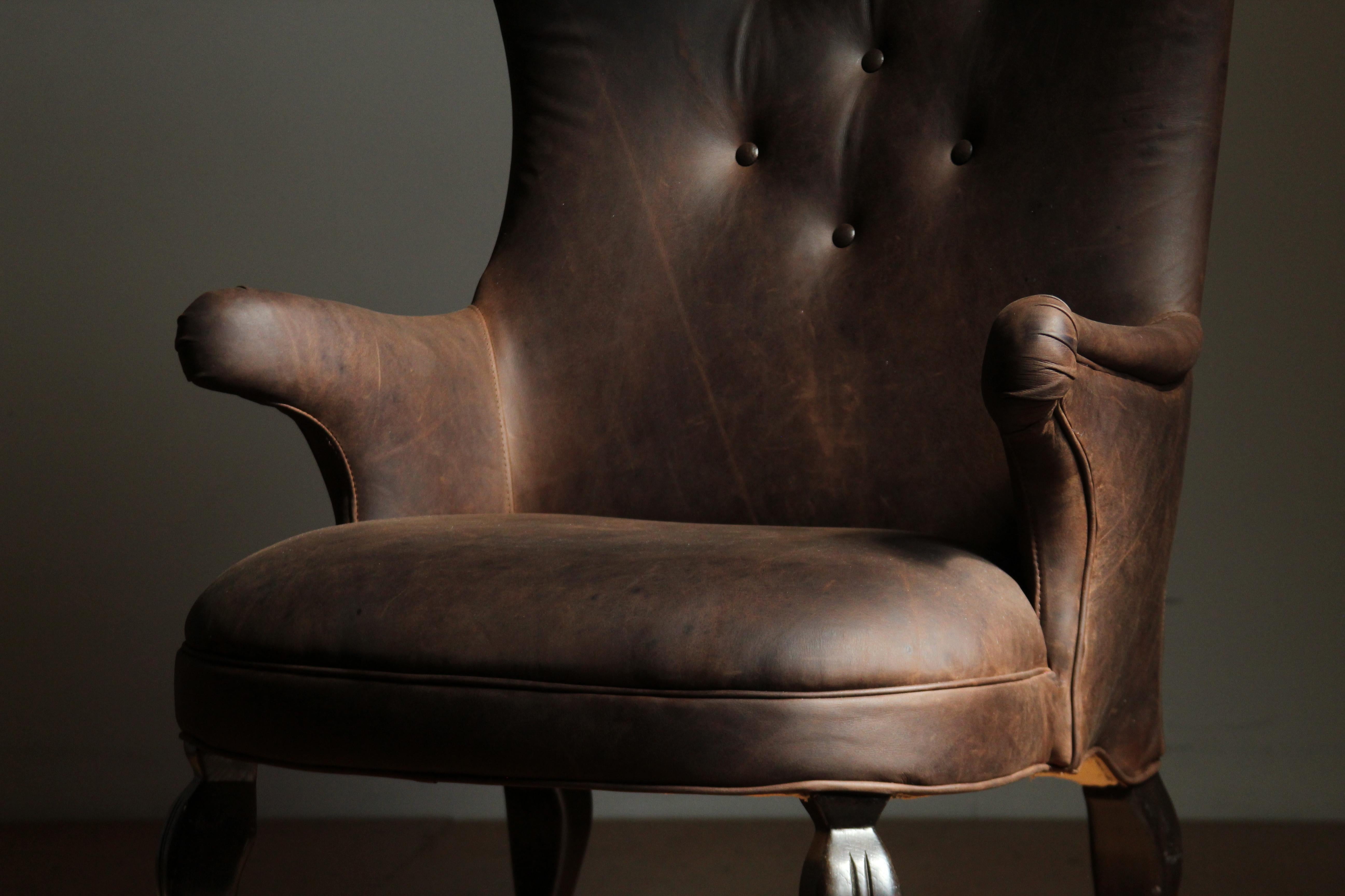 Américain Chaise à dossier en cuir vintage de style Frits Henningsen en vente