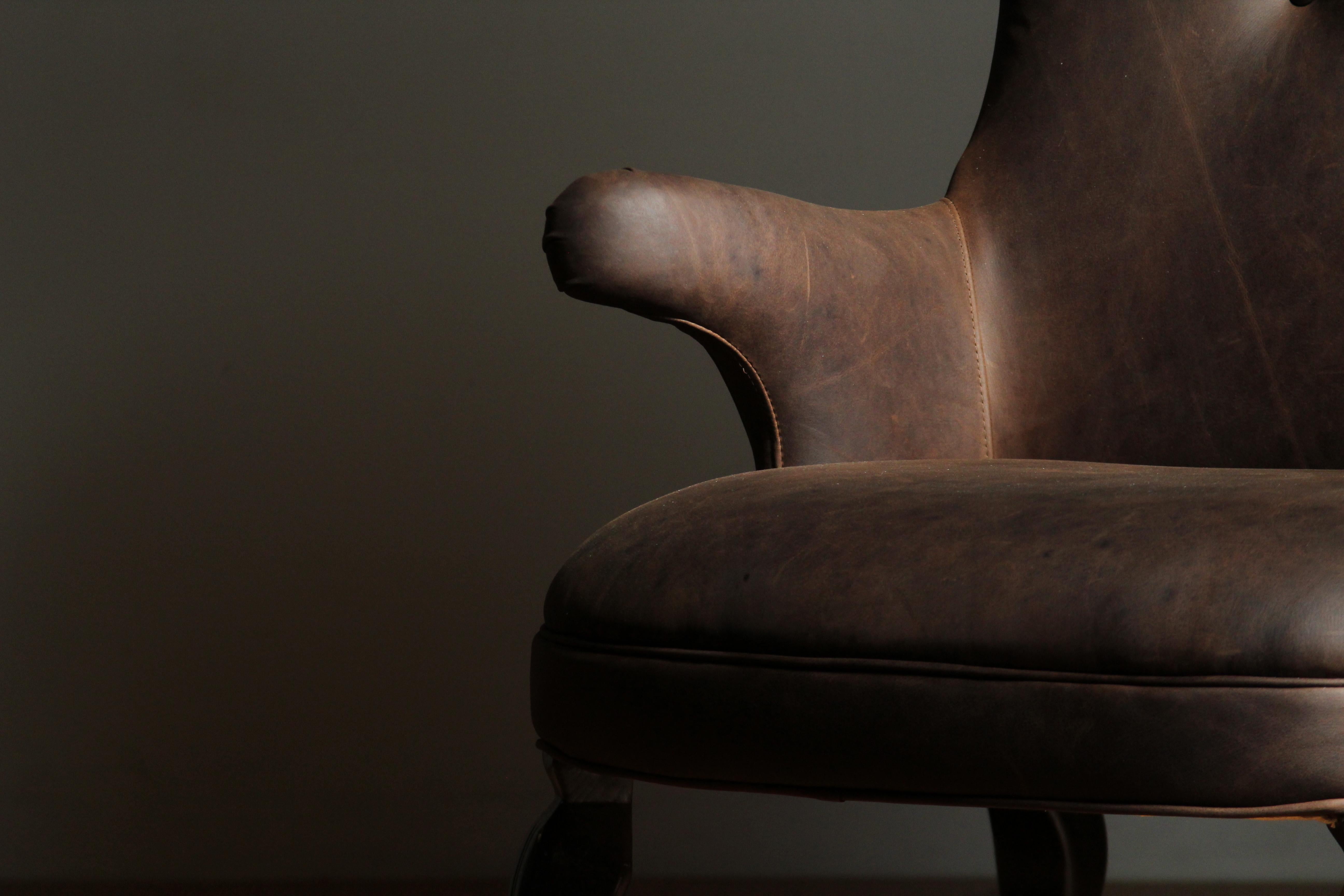 Chaise à dossier en cuir vintage de style Frits Henningsen Bon état - En vente à Coronado, CA