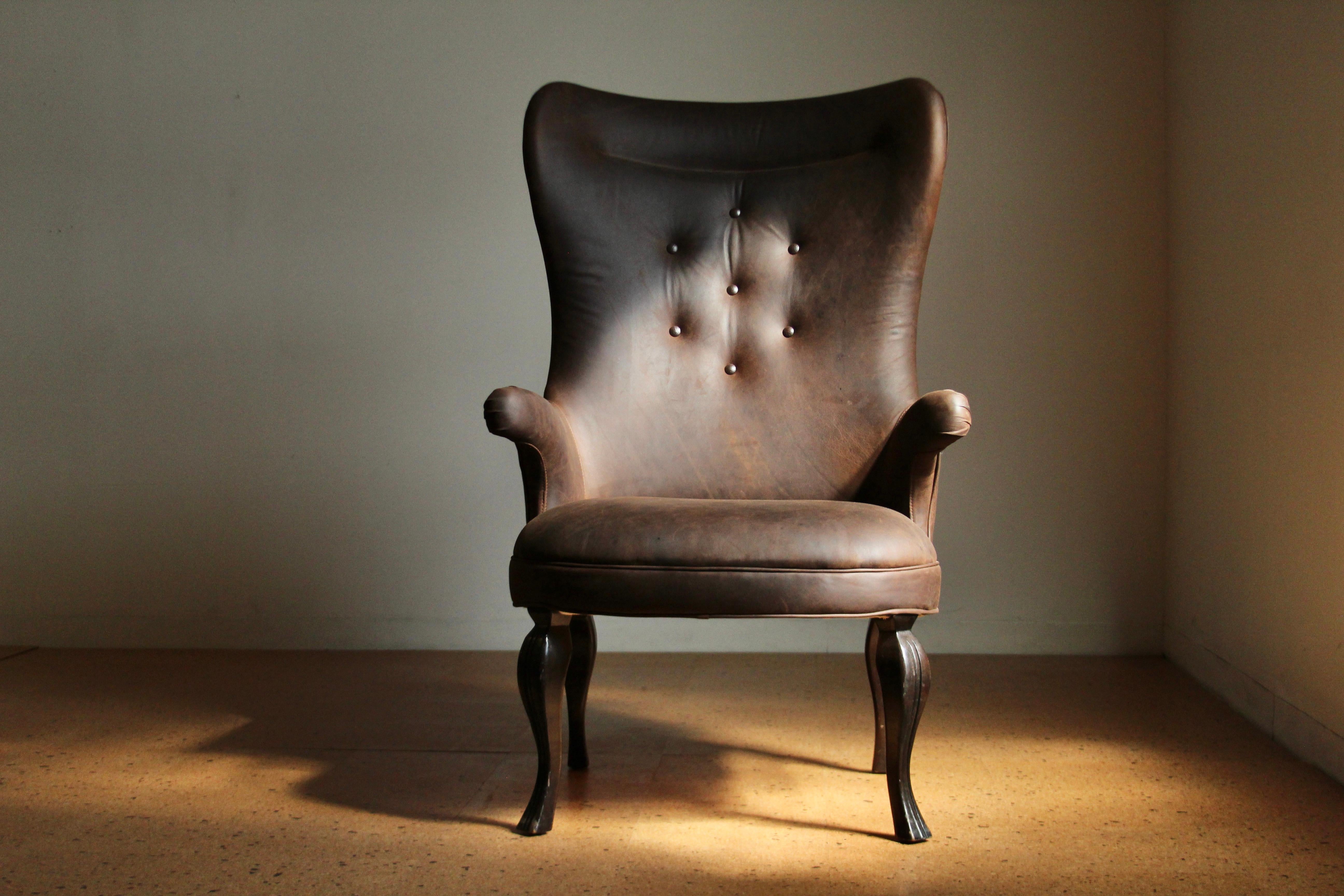 Cuir Chaise à dossier en cuir vintage de style Frits Henningsen en vente