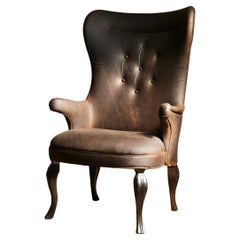 Chaise à dossier en cuir vintage de style Frits Henningsen