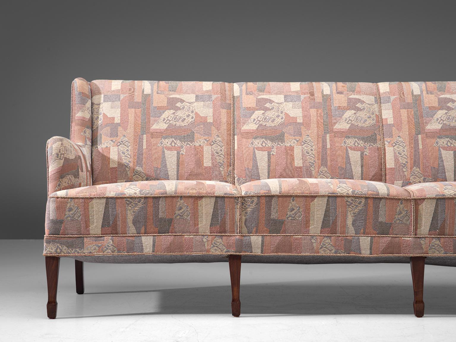 Danish Frits Henningsen Three-Seat Sofa in Pastel Upholstery