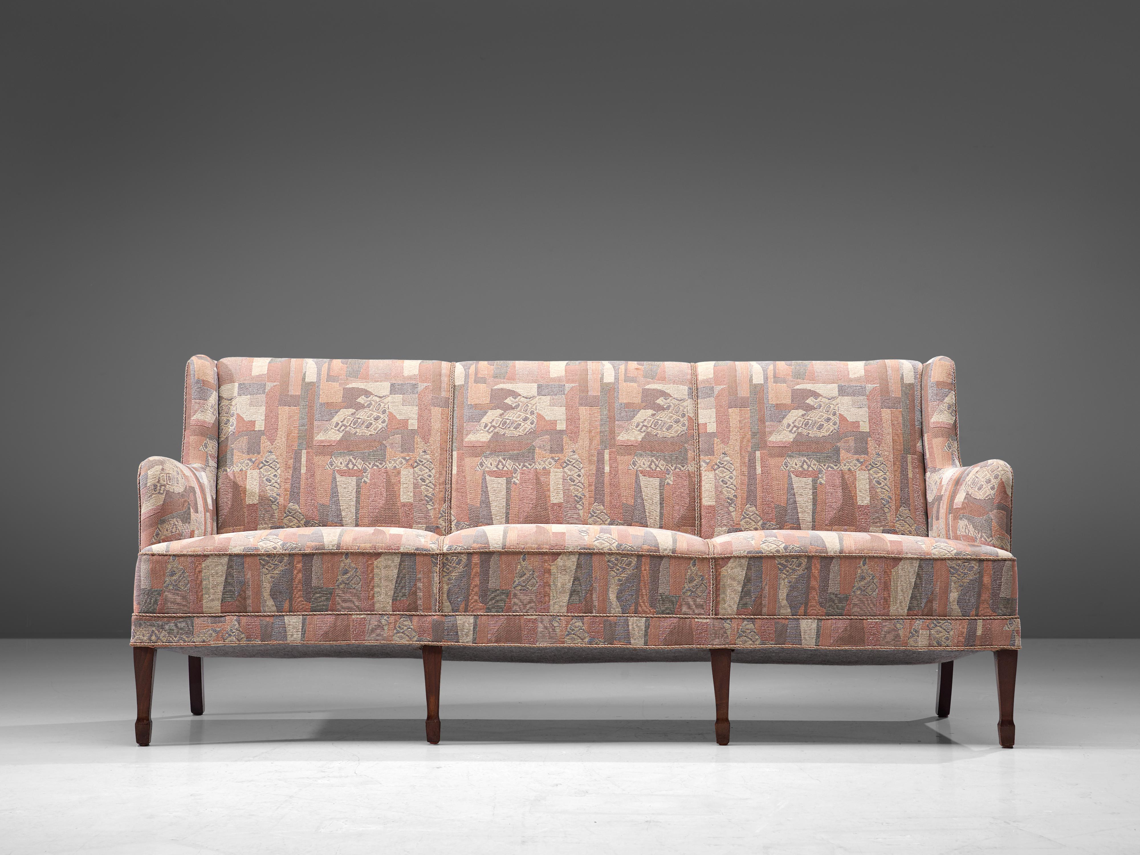 Danish Frits Henningsen Three-Seat Sofa in Pastel Upholstery For Sale