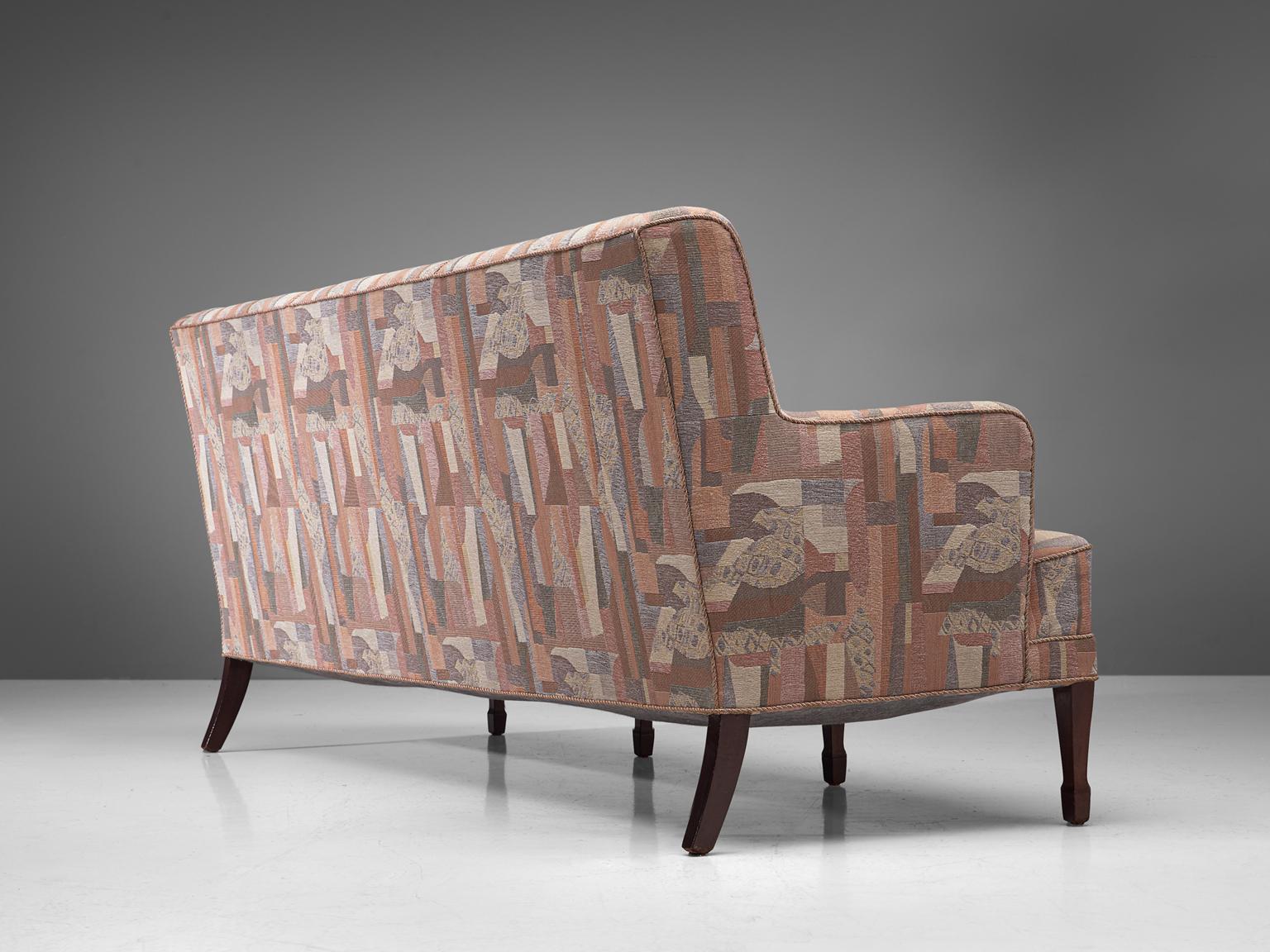 Mid-20th Century Frits Henningsen Three-Seat Sofa in Pastel Upholstery