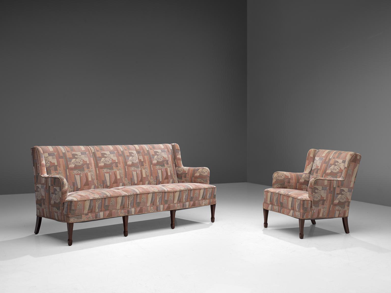 Frits Henningsen Three-Seat Sofa in Pastel Upholstery 2