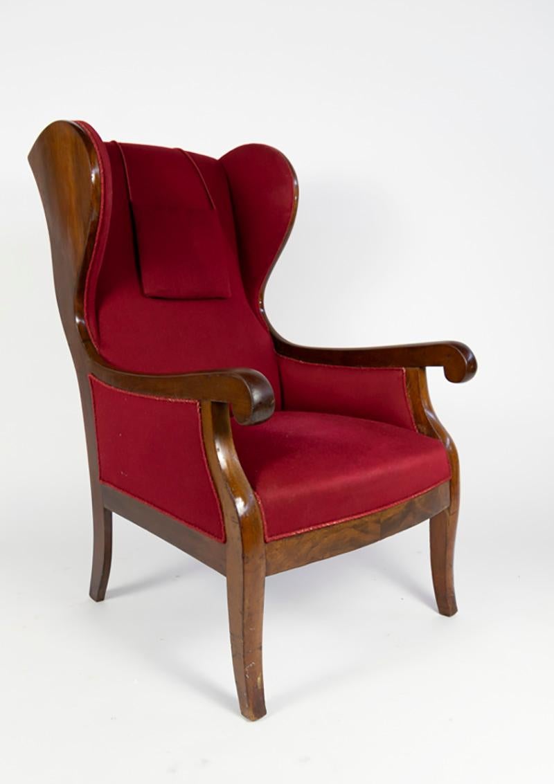 Danish Frits Henningsen Wingback Armchair with Red Original Fabric, Denmark, 1940s For Sale