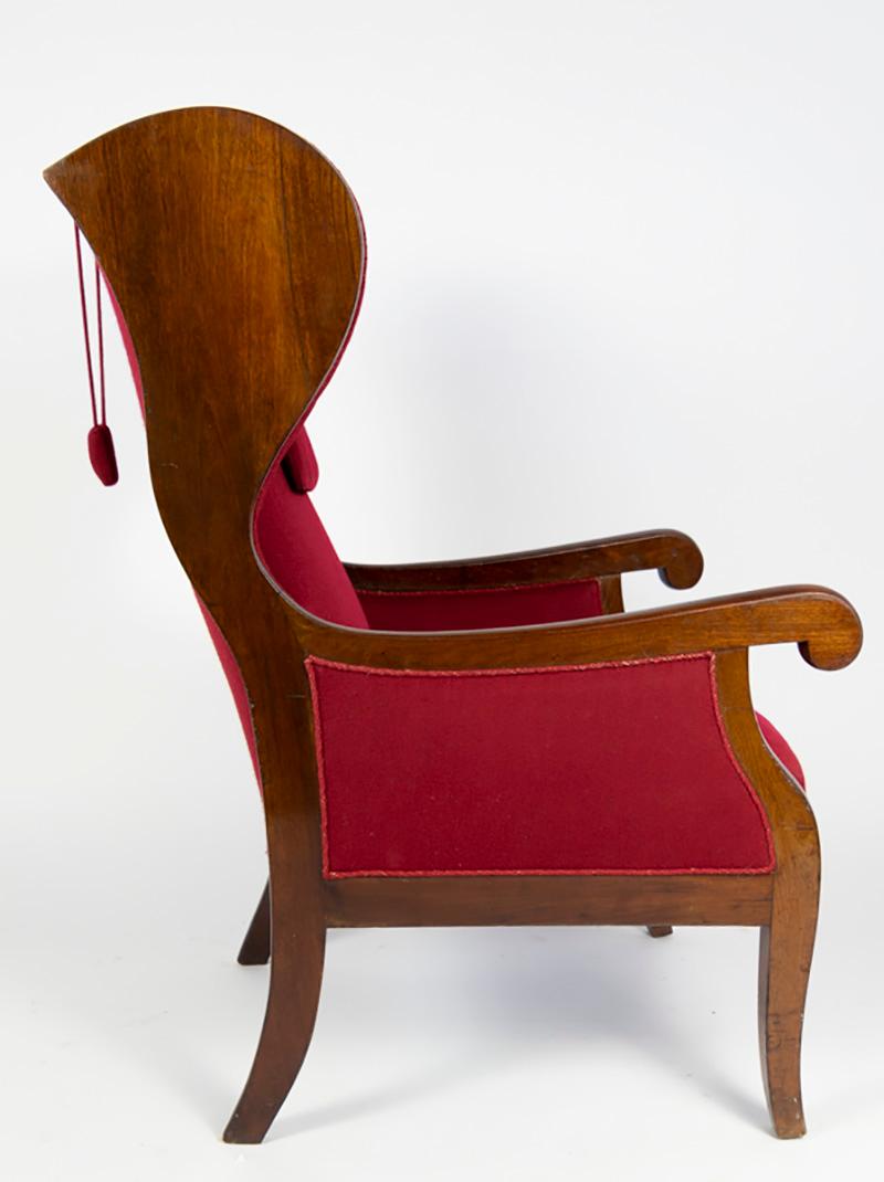 Frits Henningsen Wingback Armchair with Red Original Fabric, Denmark, 1940s In Good Condition For Sale In Enschede, Overijssel