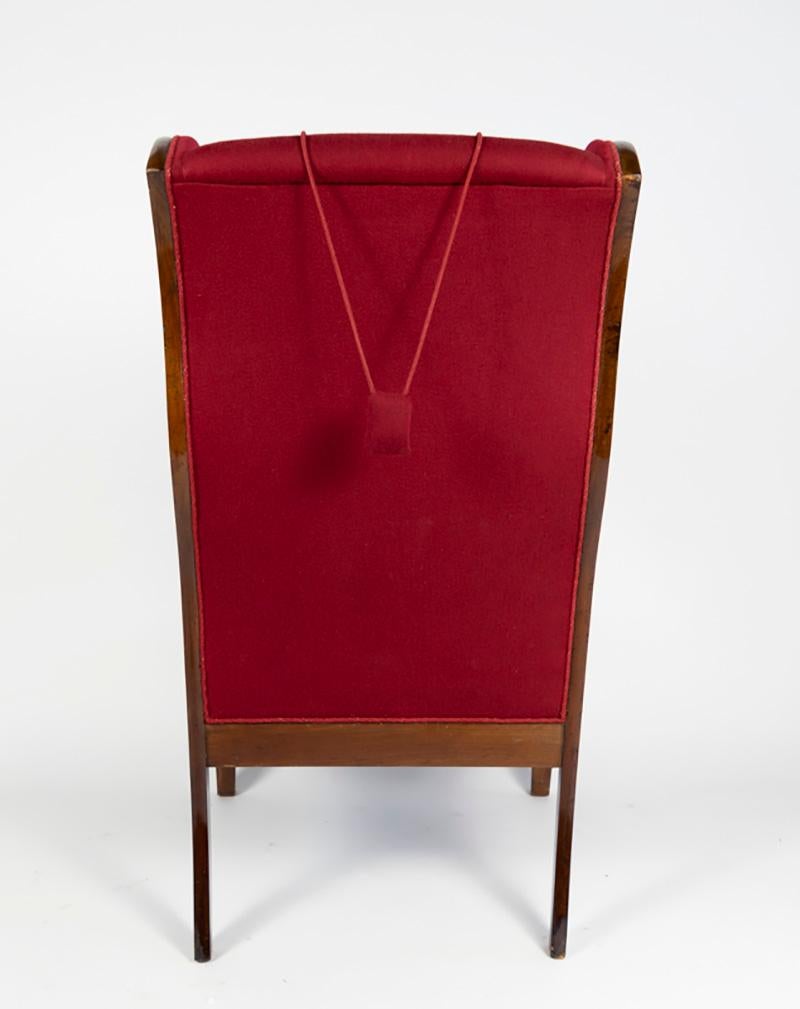 Mid-20th Century Frits Henningsen Wingback Armchair with Red Original Fabric, Denmark, 1940s For Sale