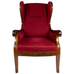 Frits Henningsen Wingback Armchair with Red Original Fabric, Denmark, 1940s