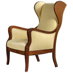 Frits Henningsen Wingback Chair in Mahogany and Wool, Denmark 1940s