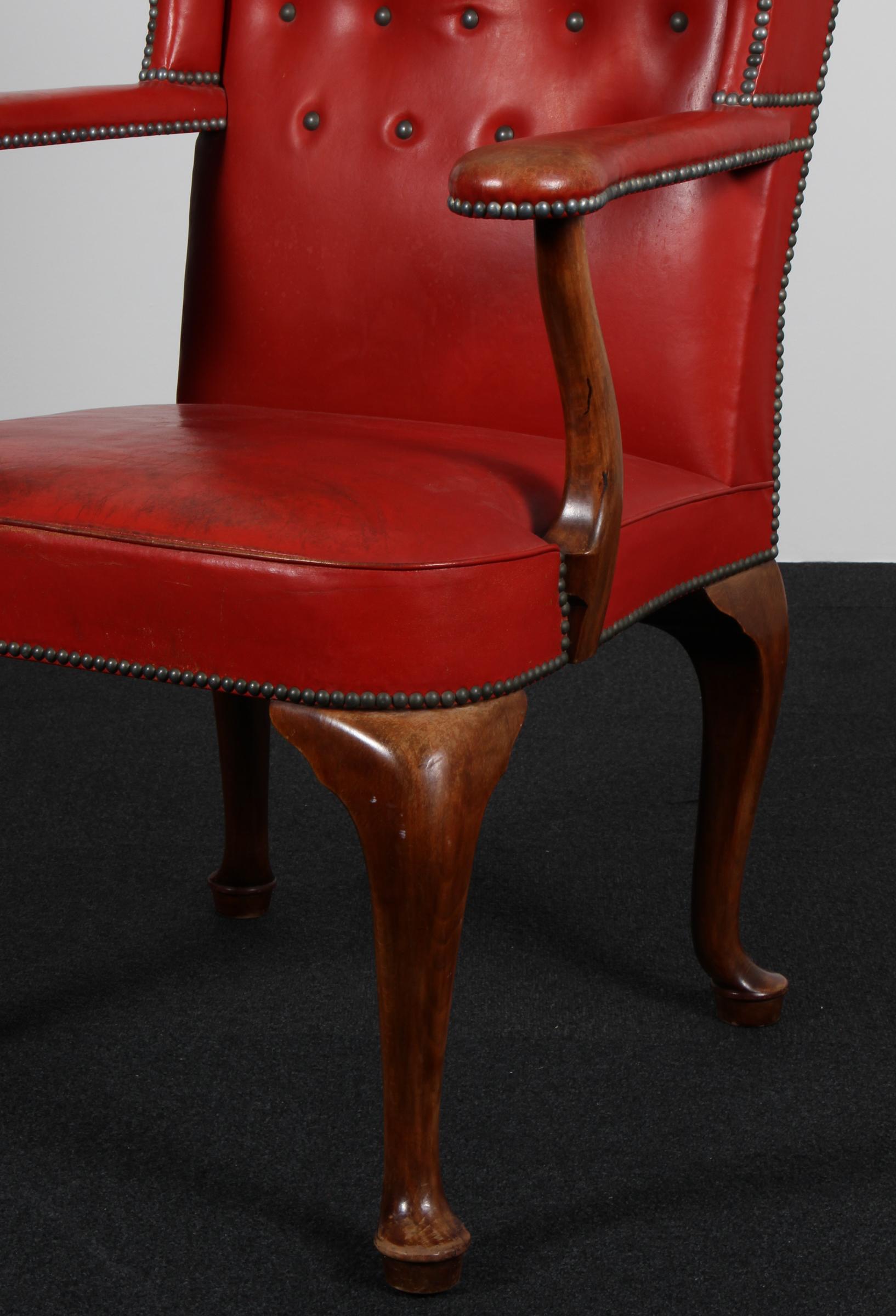 Frits Henningsen, chaise à dossier avec cuir rouge patiné d'origine, années 1940 Bon état - En vente à Esbjerg, DK