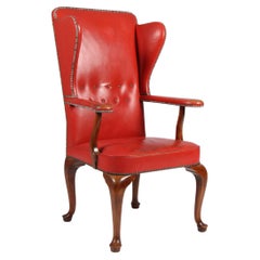 Frits Henningsen, Wingback Chair with Original Patinated Red Leather, 1940s