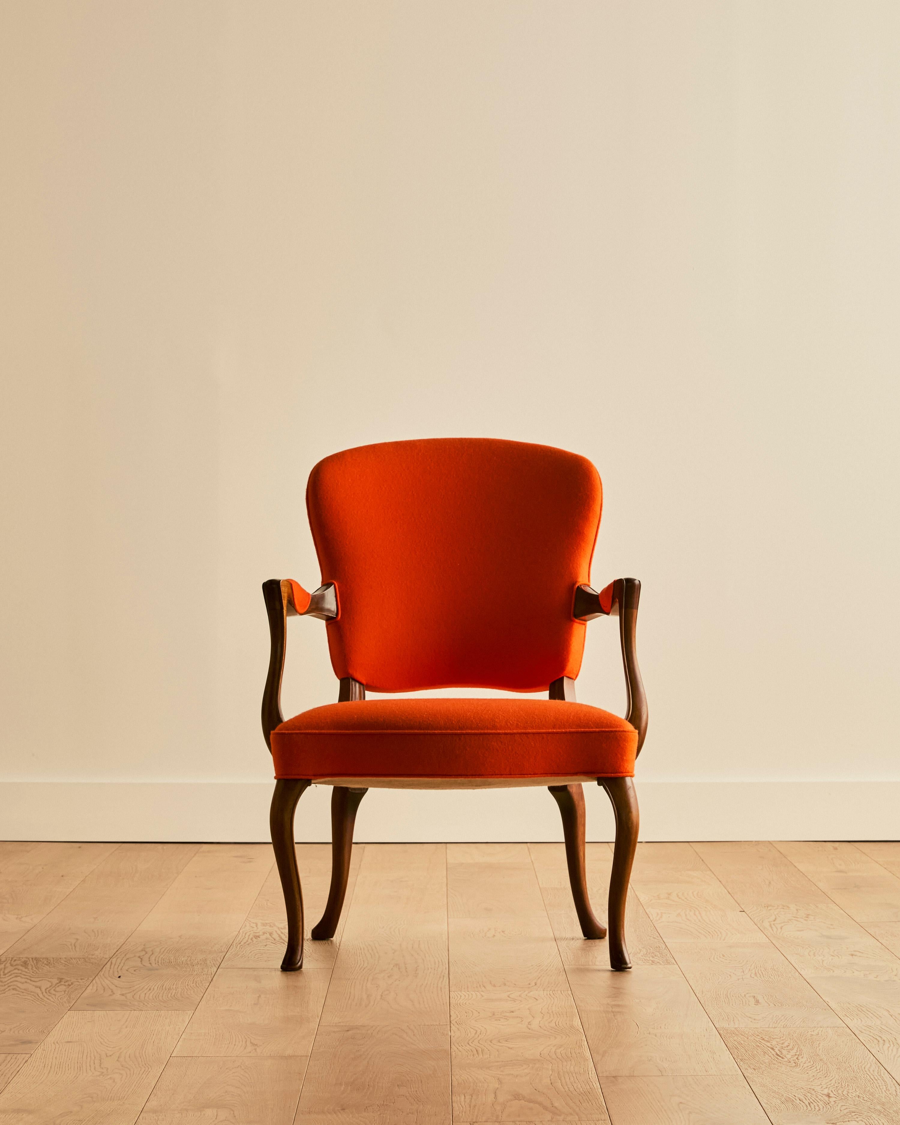 Frits Henningsen Stuhl aus Wollfilz und Mahagoni (Dänisch) im Angebot