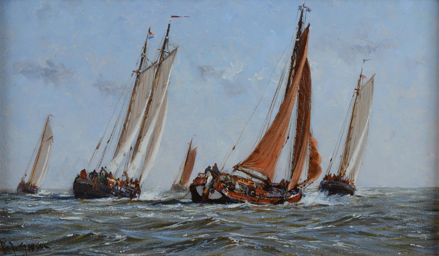 Frits Johan Goosen Landscape Painting - "Balder - Racing Dutch Barges"