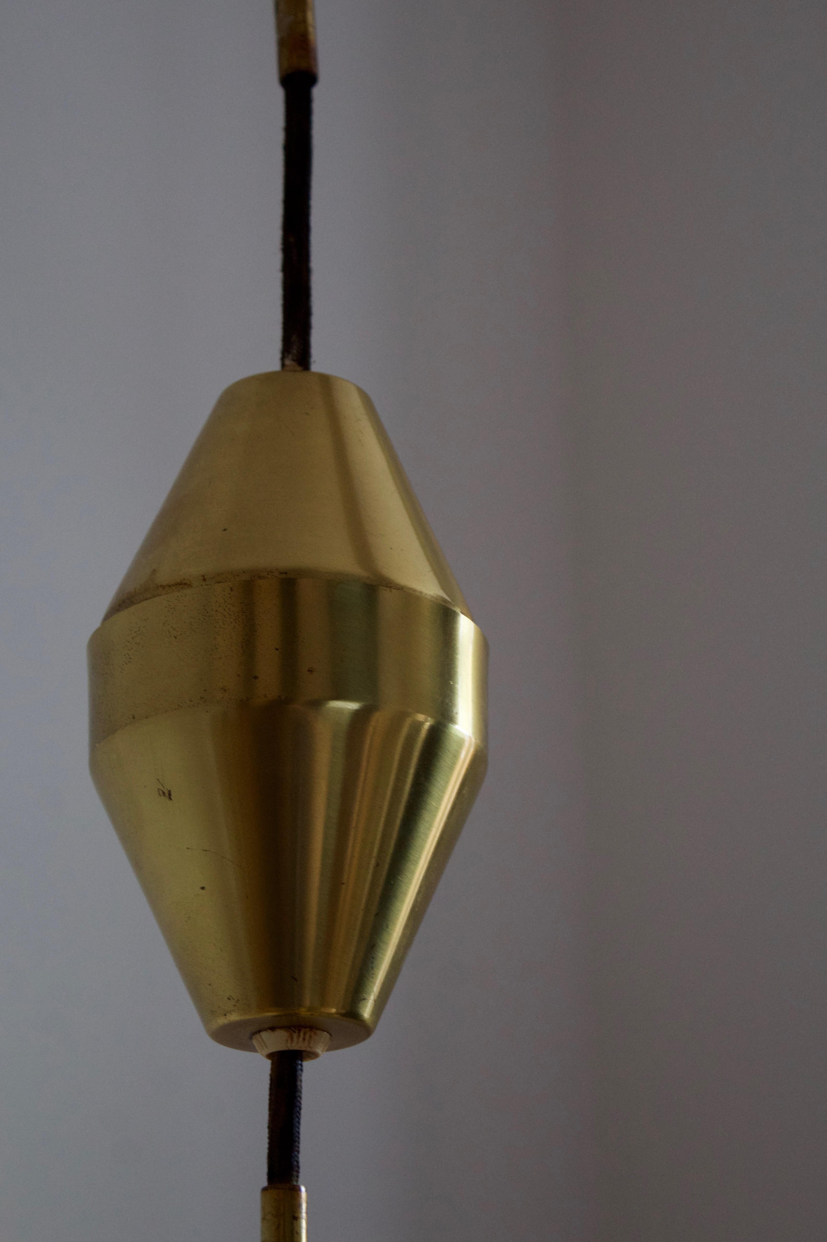 Danish Frits Schlegel, Adjustable Pendant Light, Brass, for Lyfa, Denmark, 1967