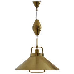 Frits Schlegel, Adjustable Pendant Light, Brass, for Lyfa, Denmark, 1967