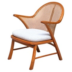 Frits Schlegel Attributed Armchair in Walnut, Cane and Bouclé, Denmark, 1940s