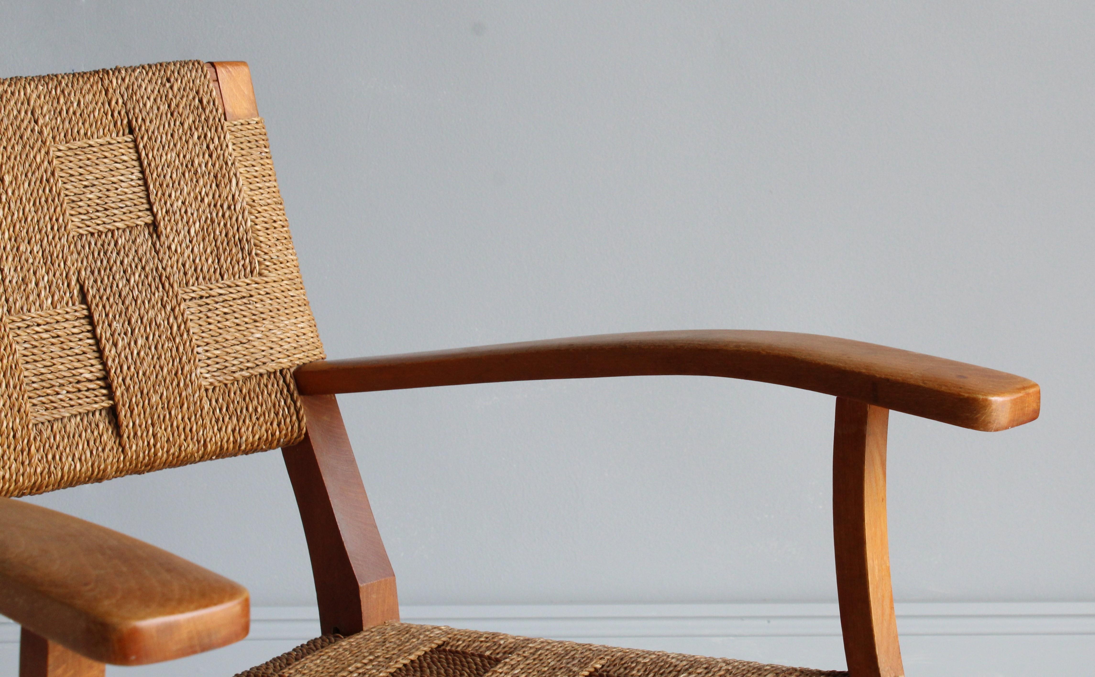 Frits Schlegel 'Attributed', Modernist Lounge Chair, Beech, Cord, Denmark, 1940s 3