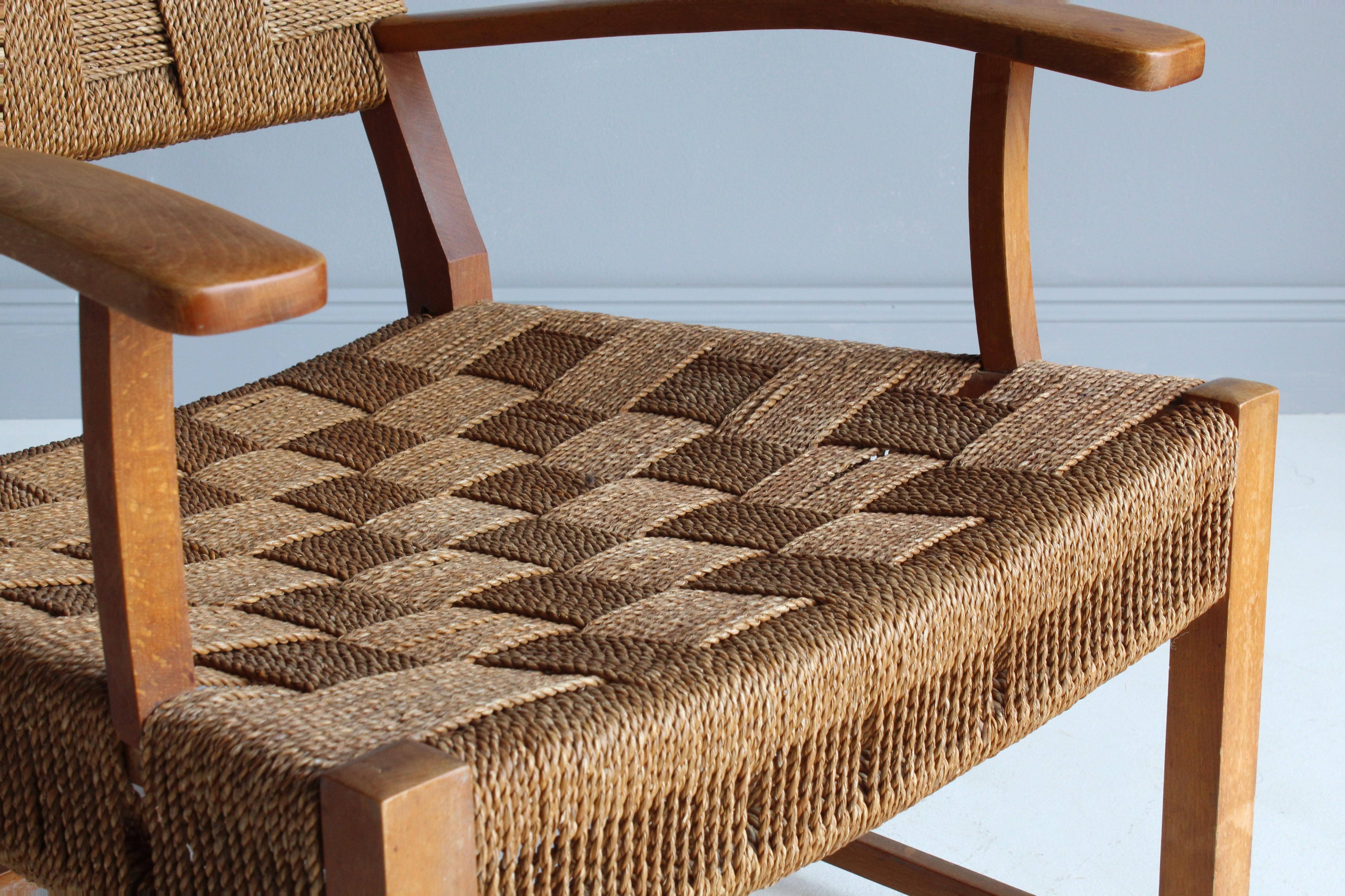 Frits Schlegel 'Attributed', Modernist Lounge Chair, Beech, Cord, Denmark, 1940s 5