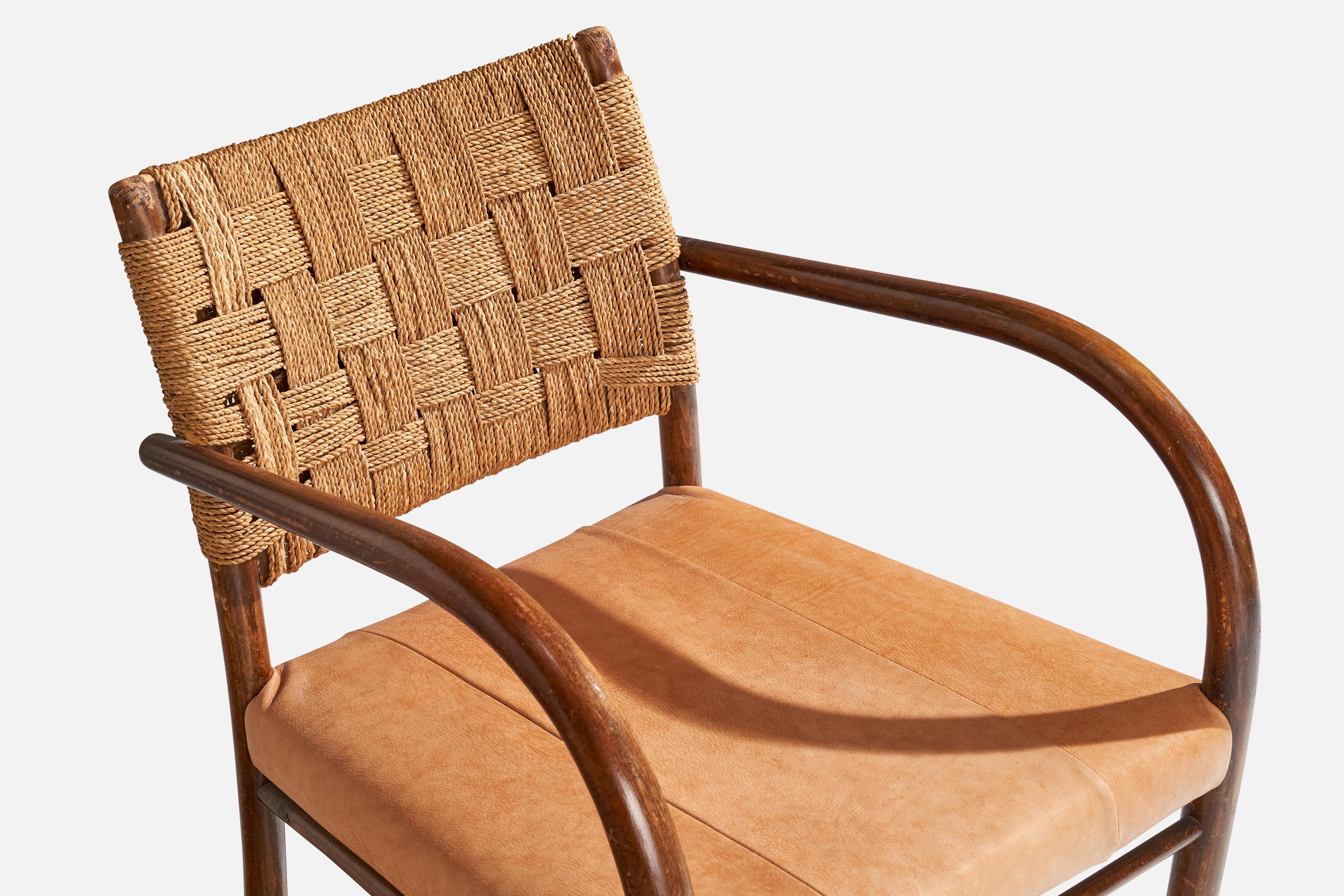 Frits Schlegel, Lounge Chairs, Beech, Sea Grass Cord, Leather, Denmark, 1930s 5