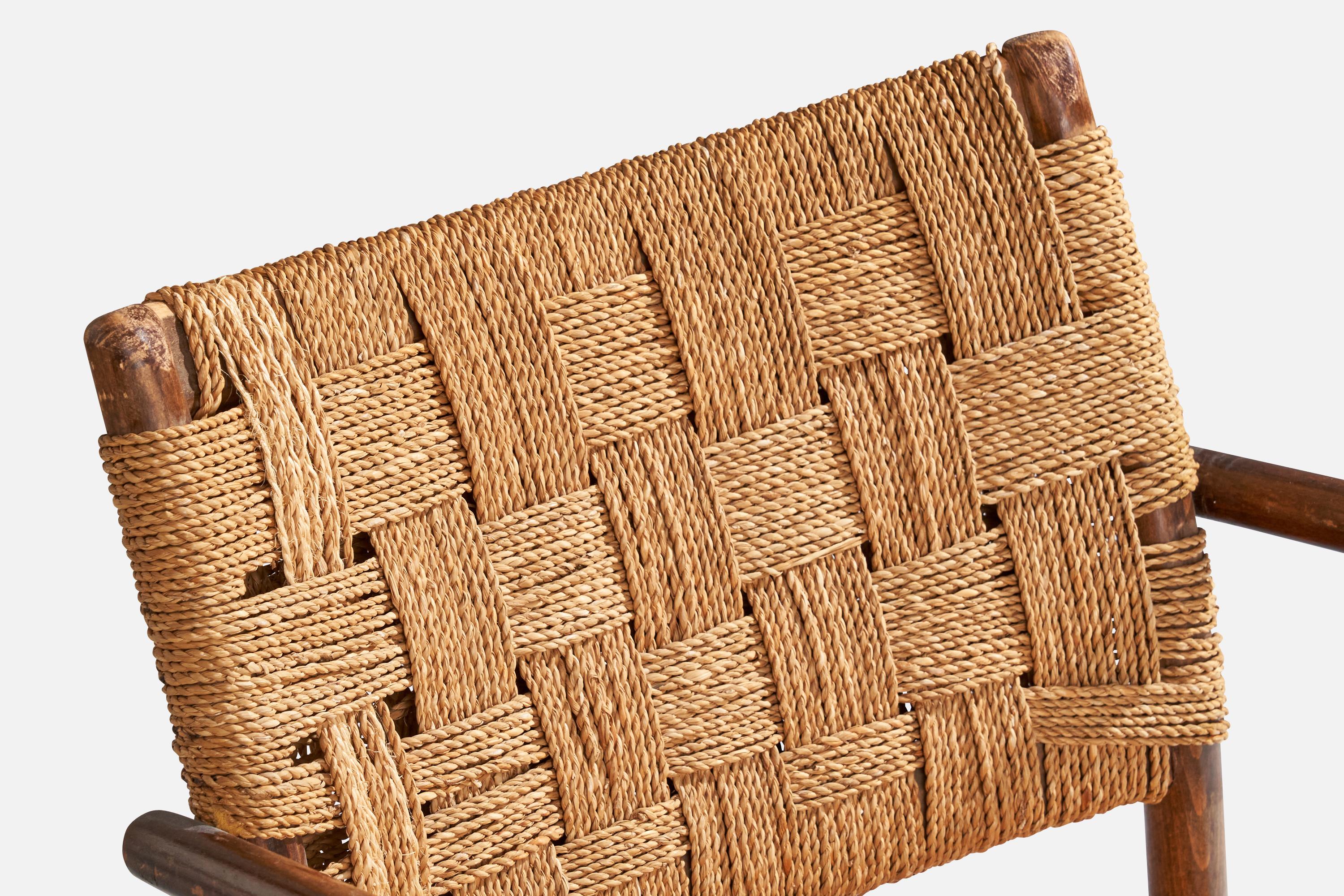 Frits Schlegel, Lounge Chairs, Beech, Sea Grass Cord, Leather, Denmark, 1930s 6