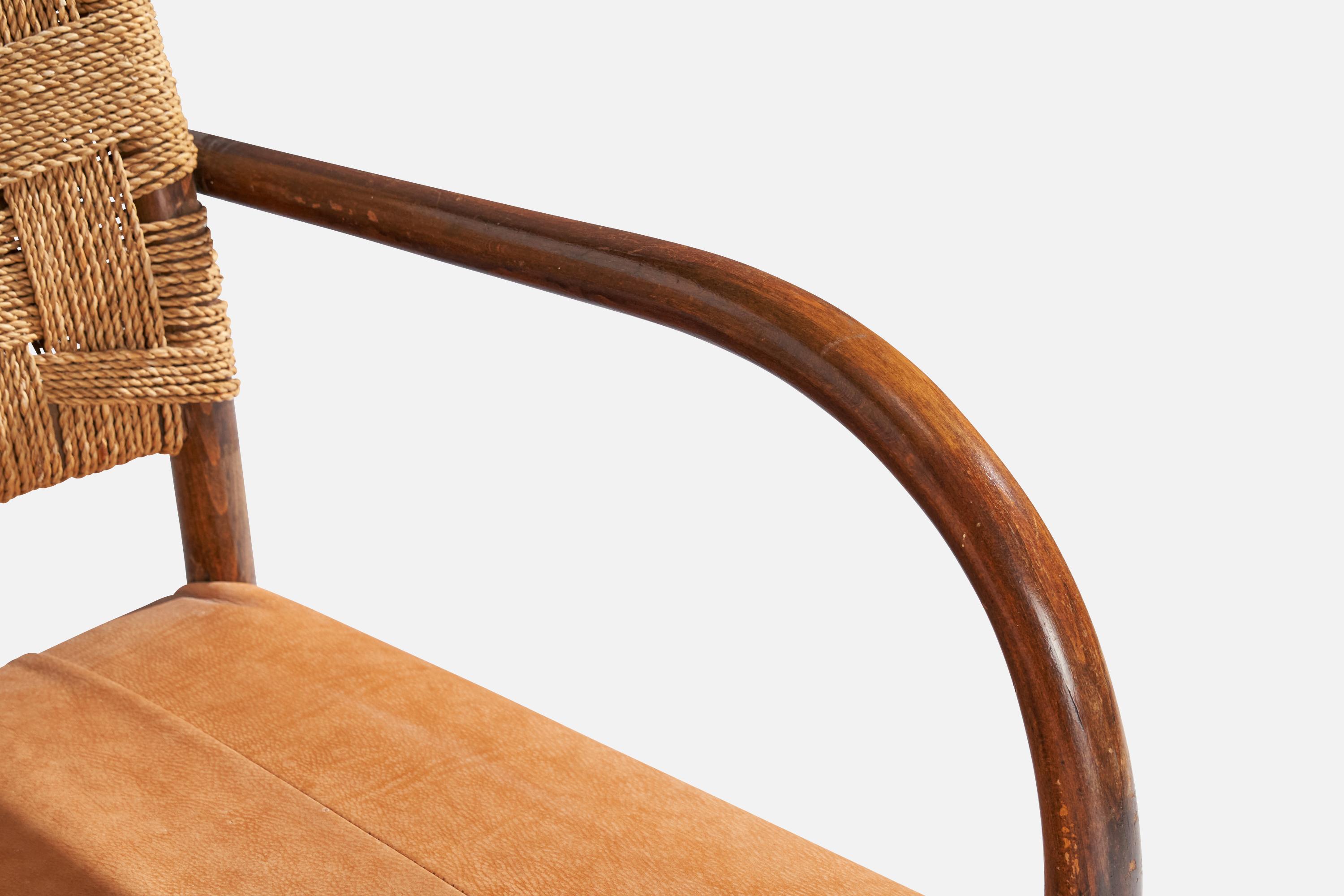 Frits Schlegel, Lounge Chairs, Beech, Sea Grass Cord, Leather, Denmark, 1930s 7