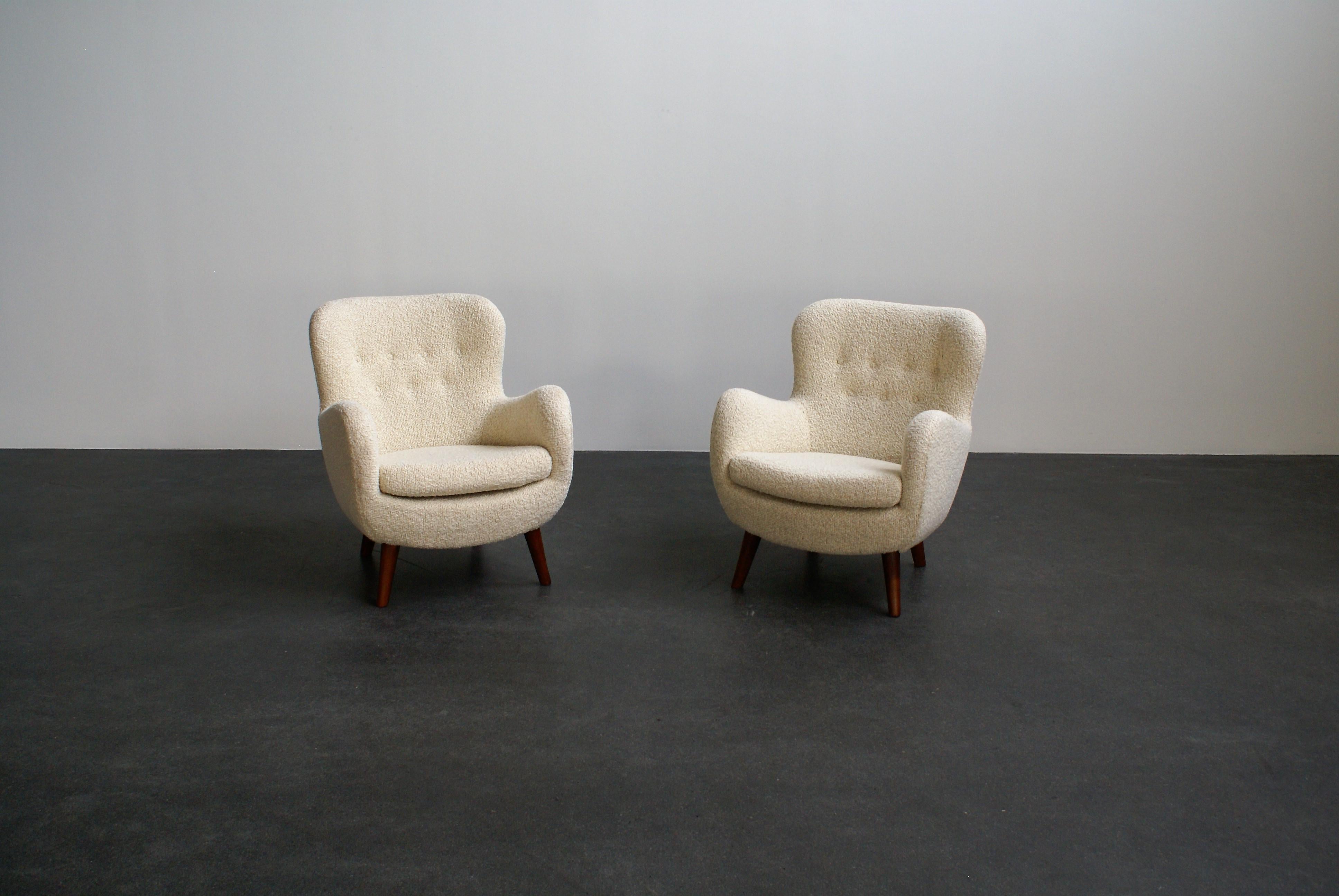 Fabric Frits Schlegel Pair of Easy Chairs, Denmark, 1940s