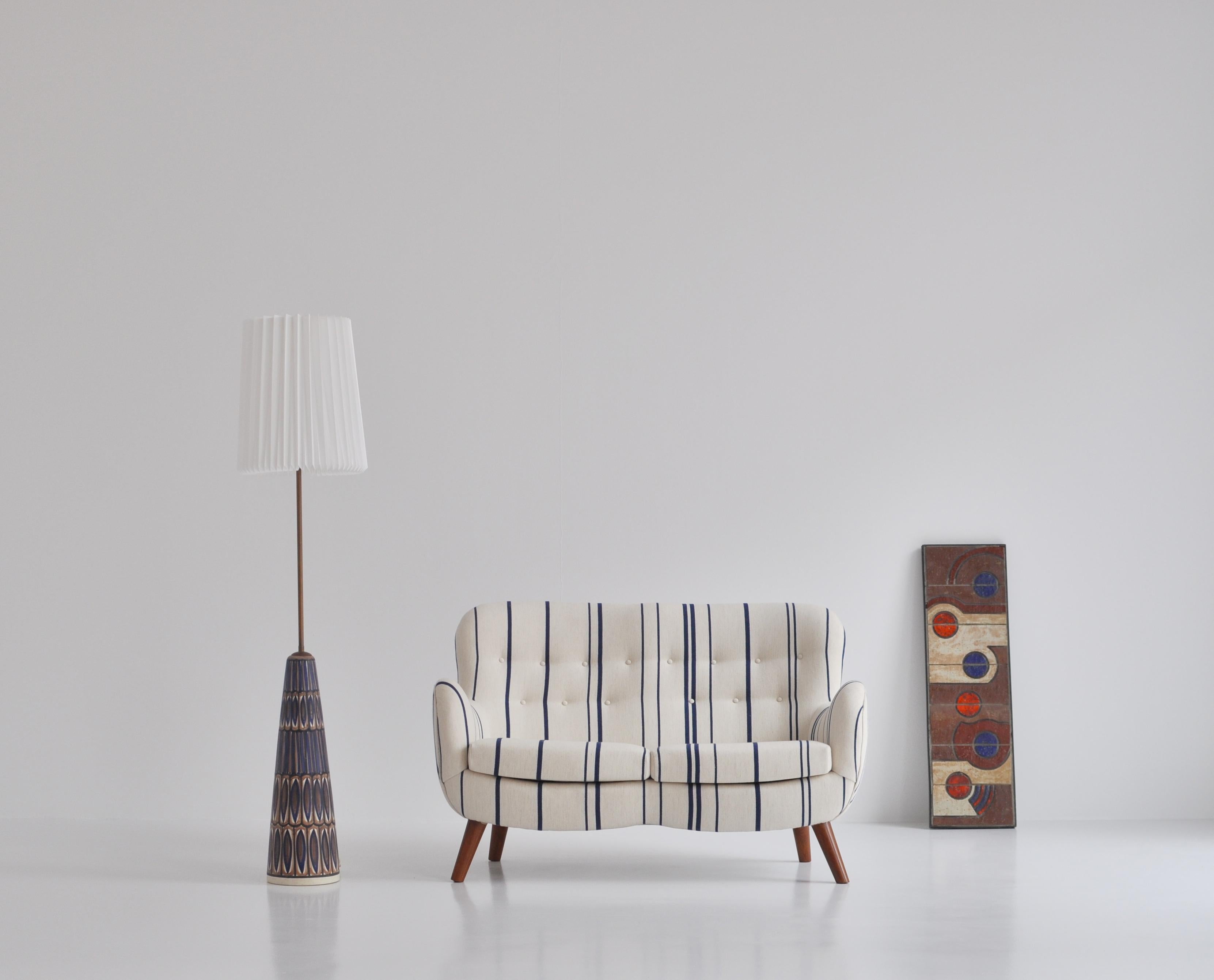 Frits Schlegel Sofa / Settee in Blue Striped Savak Wool, Denmark, 1940s 6