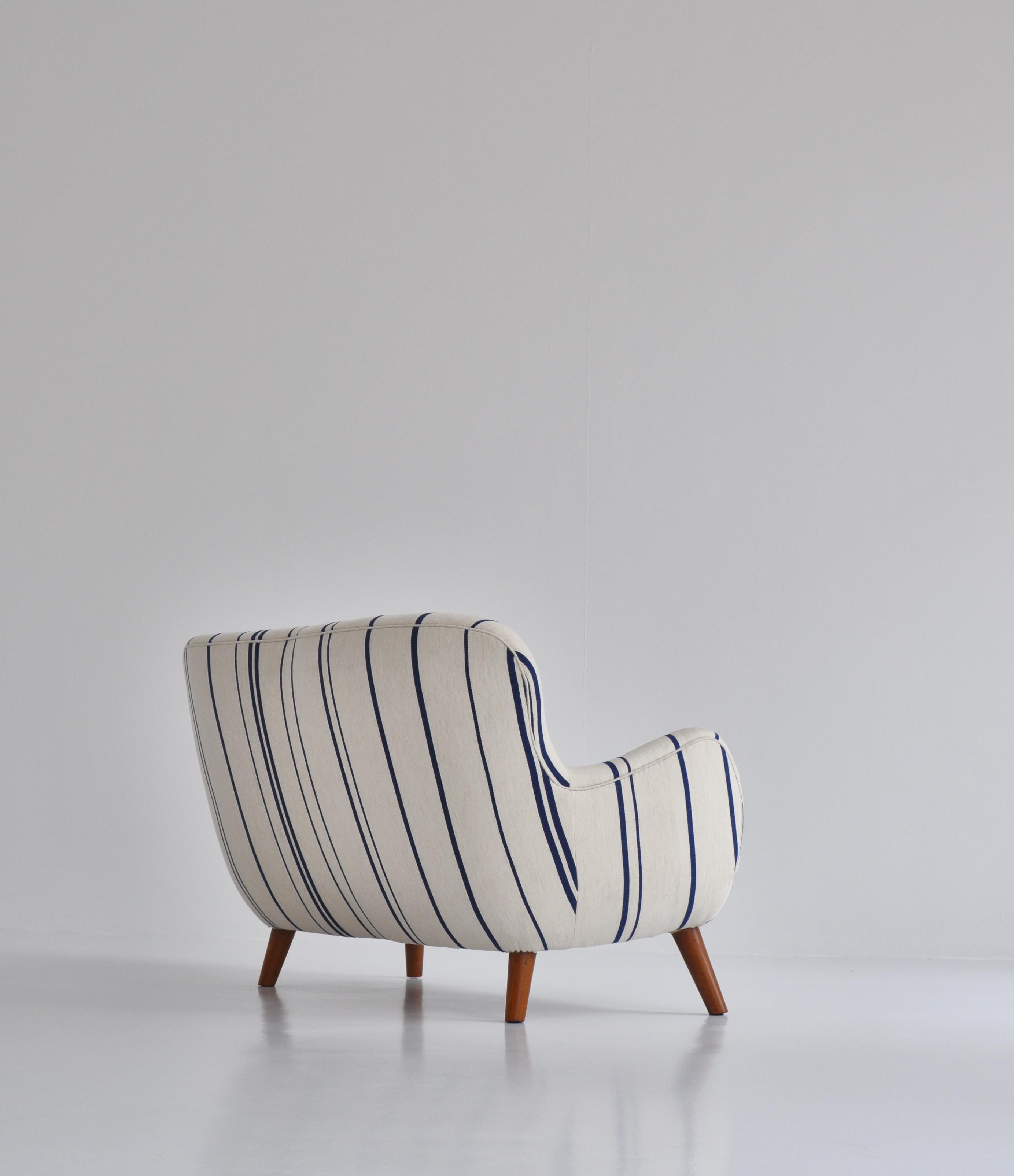 blue and white striped couch
