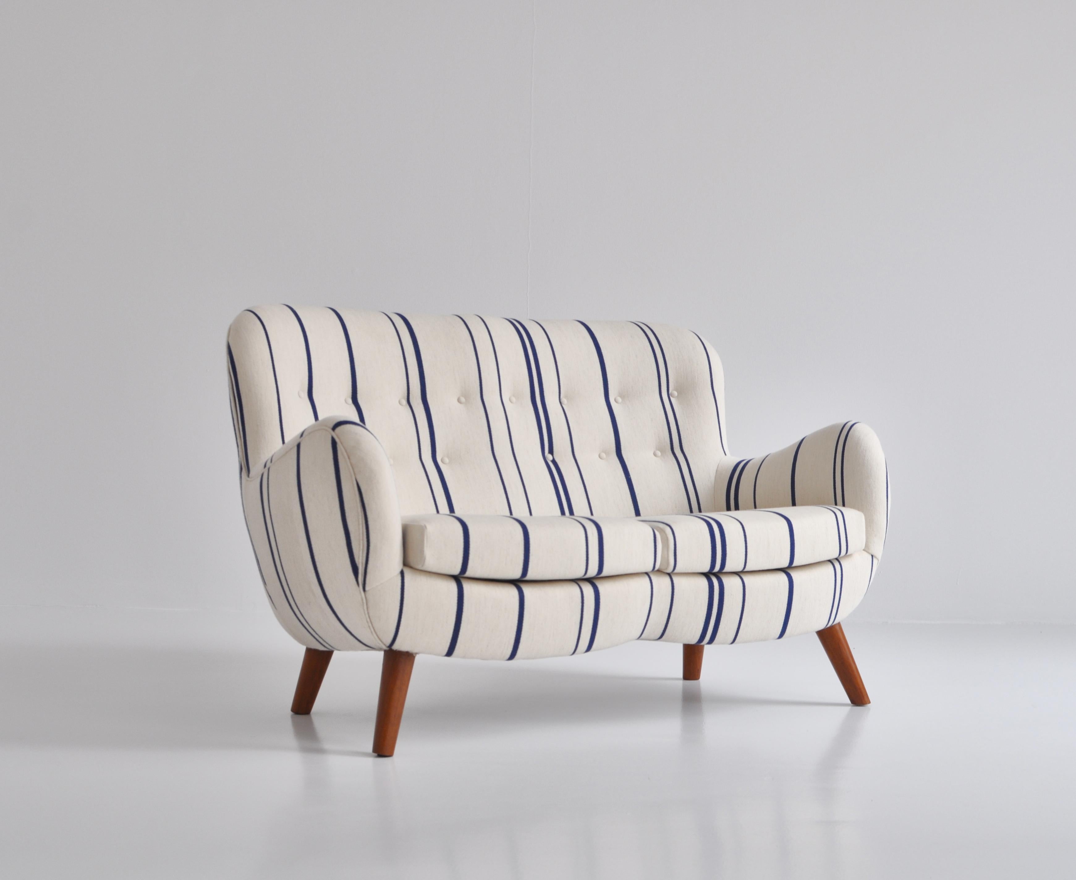 Danish Frits Schlegel Sofa / Settee in Blue Striped Savak Wool, Denmark, 1940s