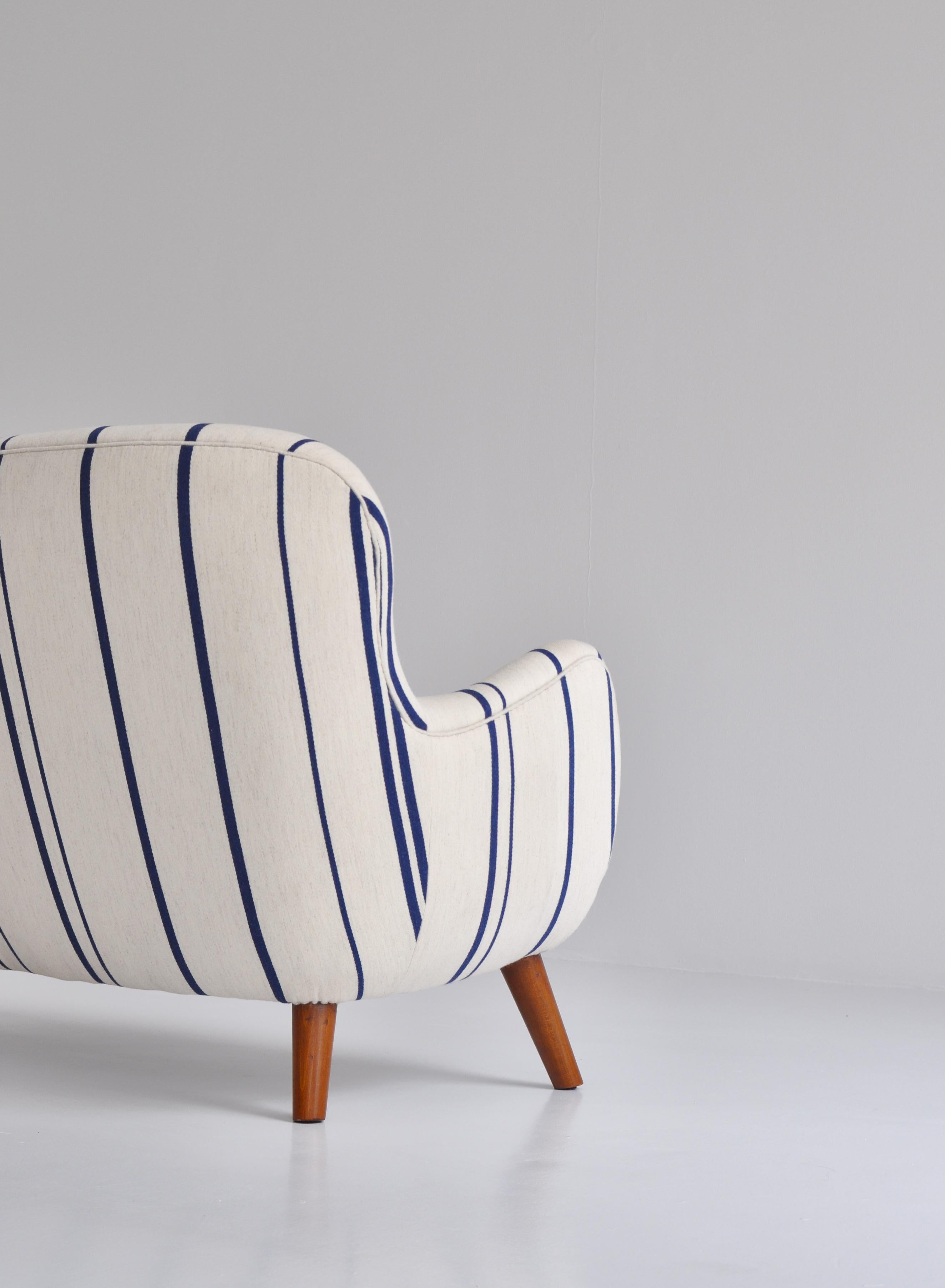 Mid-20th Century Frits Schlegel Sofa / Settee in Blue Striped Savak Wool, Denmark, 1940s
